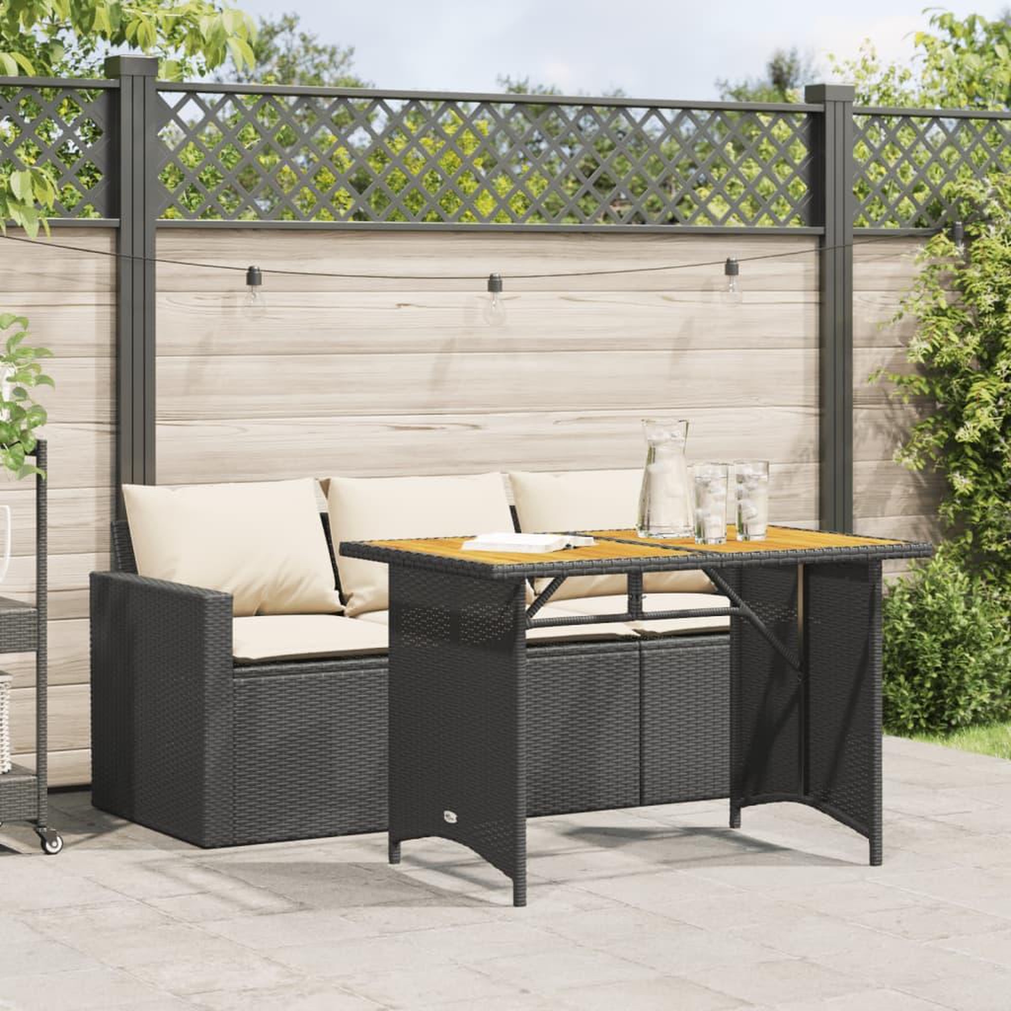 VIDAXL Ensemble a manger de jardin coussins 2pcs noir resine tressee