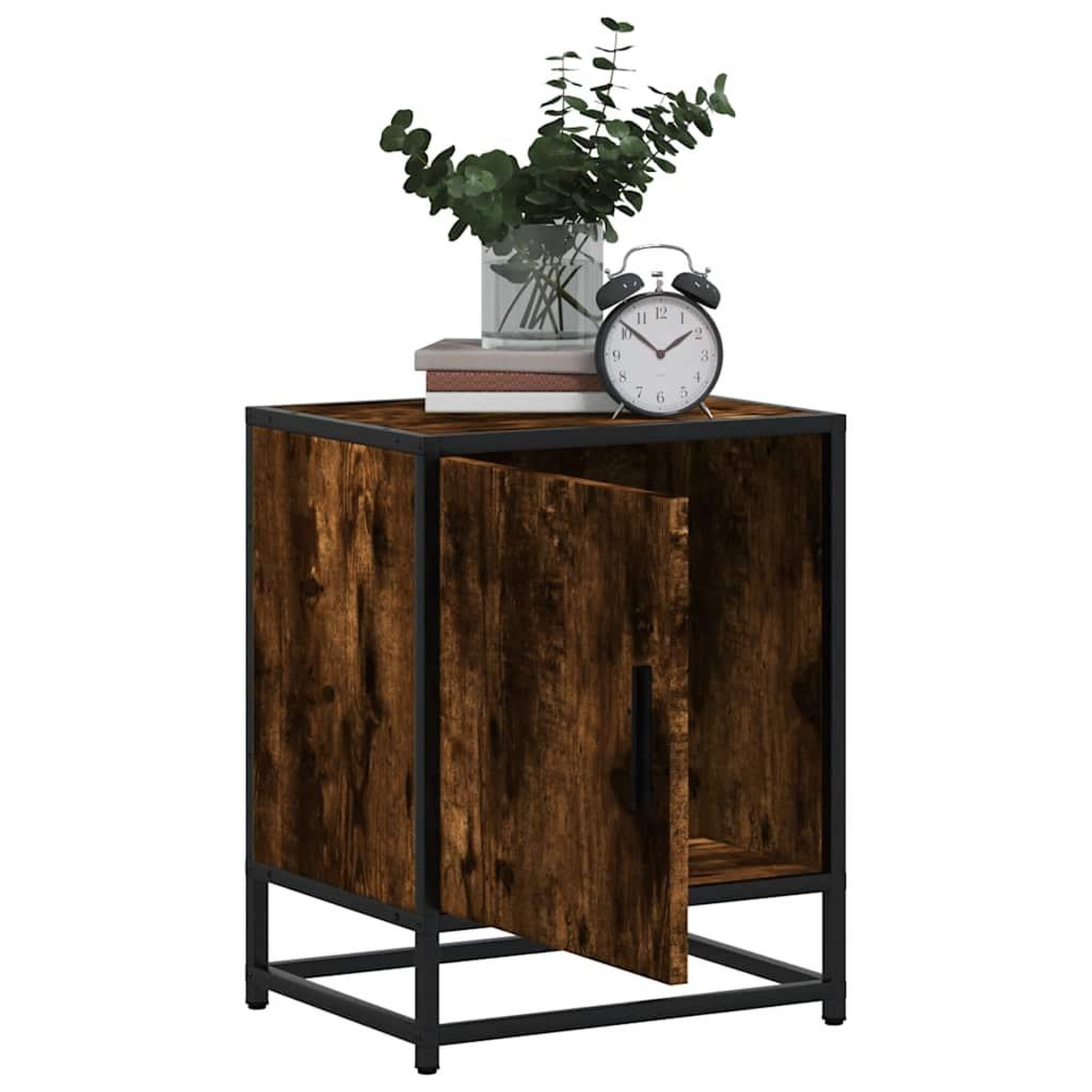 Voir la diapositive 4 : VIDAXL Table de chevet chene fume 40x31x50 cm bois d'ingenierie metal