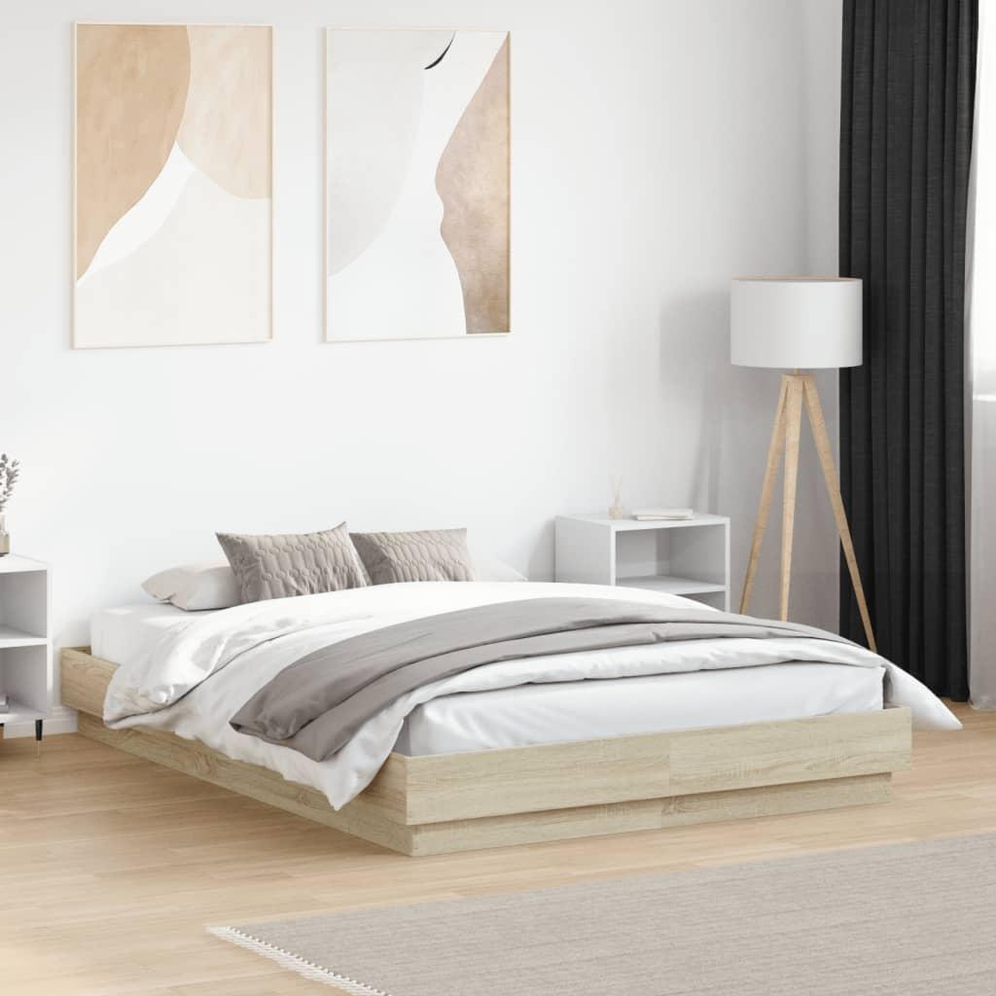 VIDAXL Cadre de lit avec LED sans matelas chene sonoma 135x190 cm