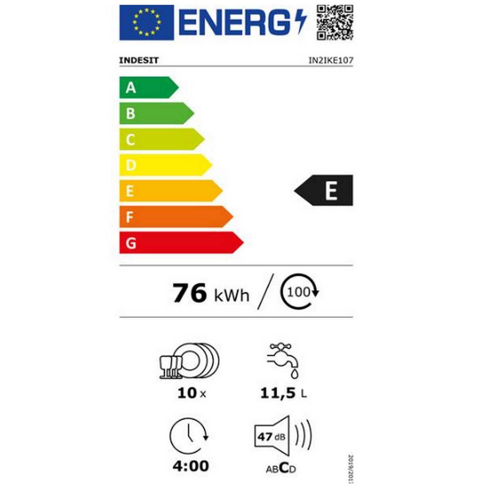 Voir la diapositive 2 : Indesit Lave-vaisselle 44.8cm 10 couverts 47db - in2ike107