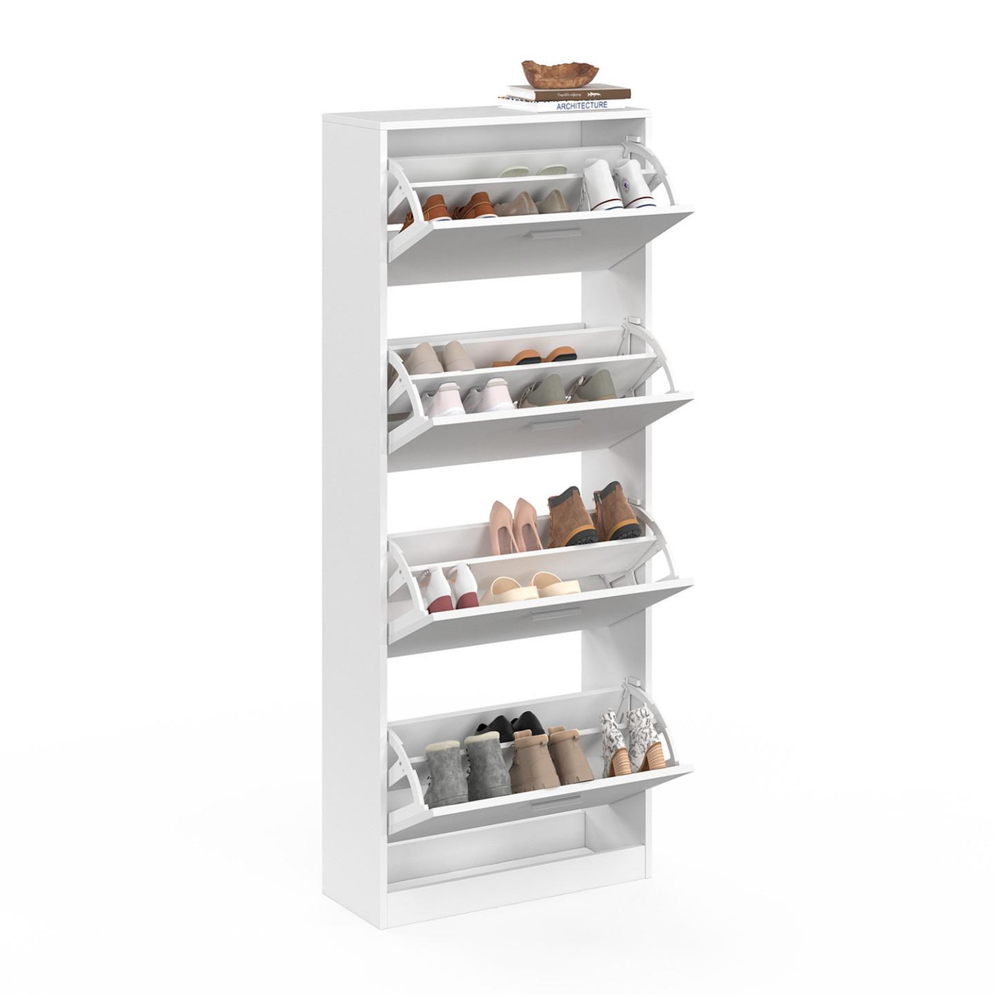 Voir la diapositive 4 : ID MARKET Meuble à chaussures 24 paires klark 4 portes blanc