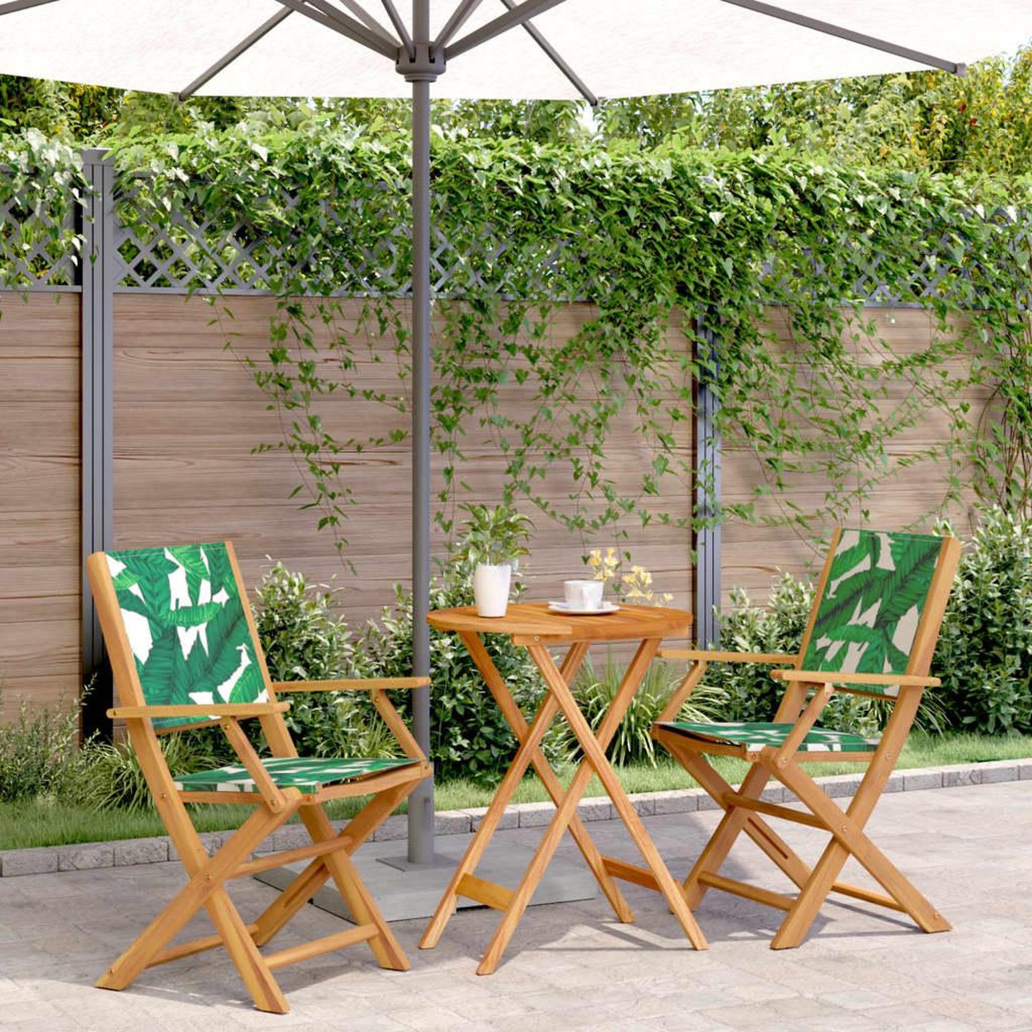 VIDAXL Ensemble de bistro 3 pcs motif de feuilles tissu et bois massif