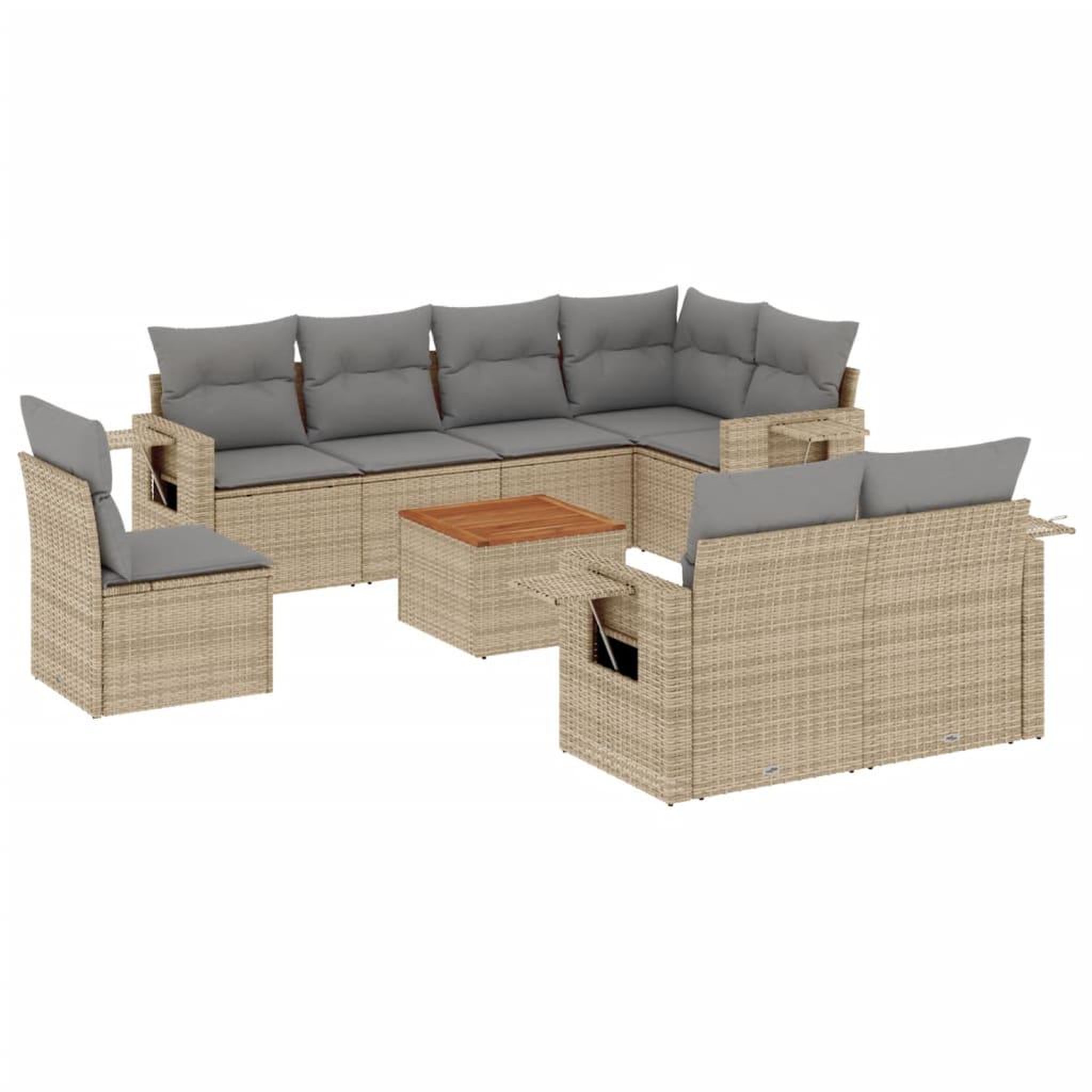 Voir la diapositive 2 : VIDAXL Salon de jardin avec coussins 9pcs melange beige resine tressee