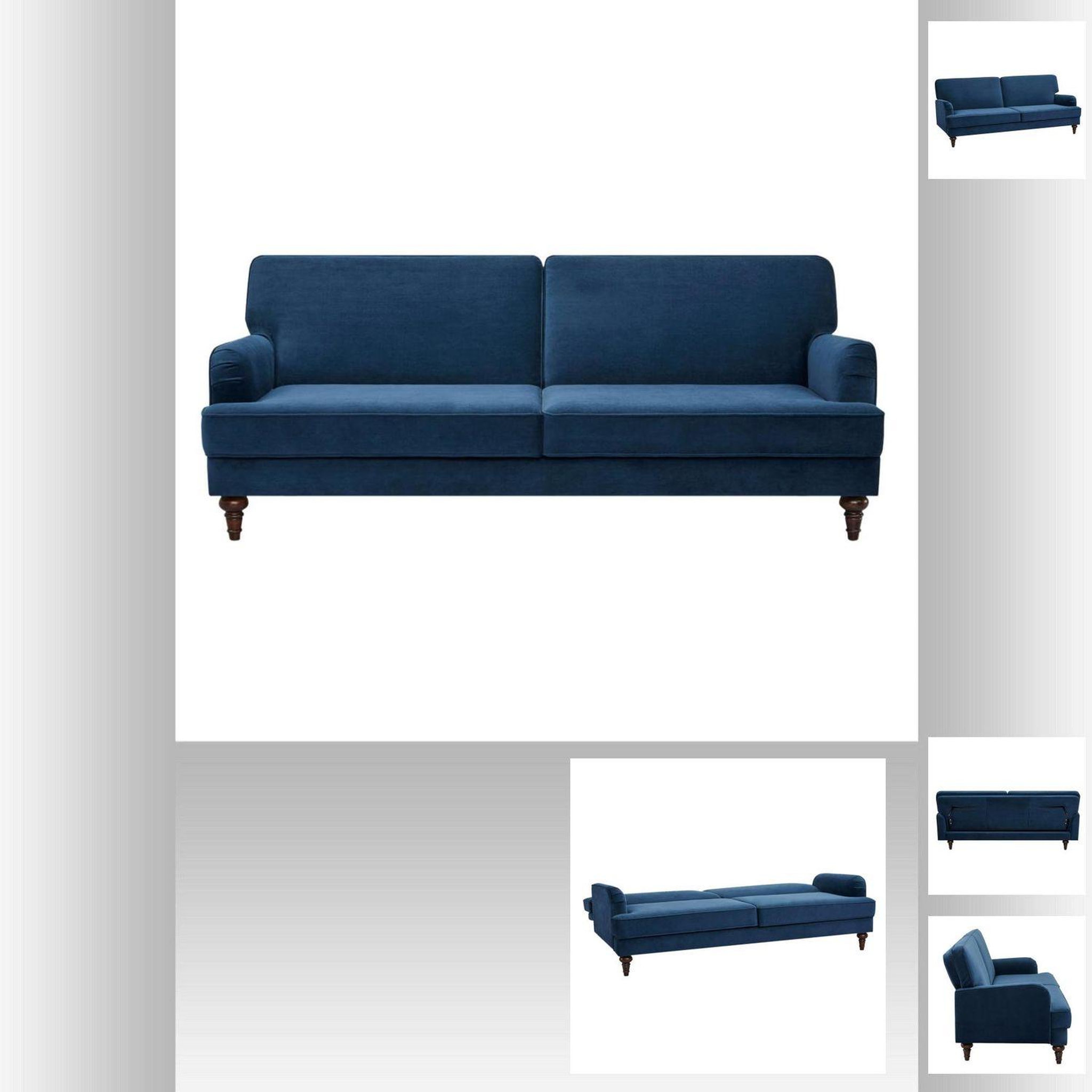 Voir la diapositive 3 : ATMOSPHERA Canapé convertible en velours Tova 3 places - Bleu nuit