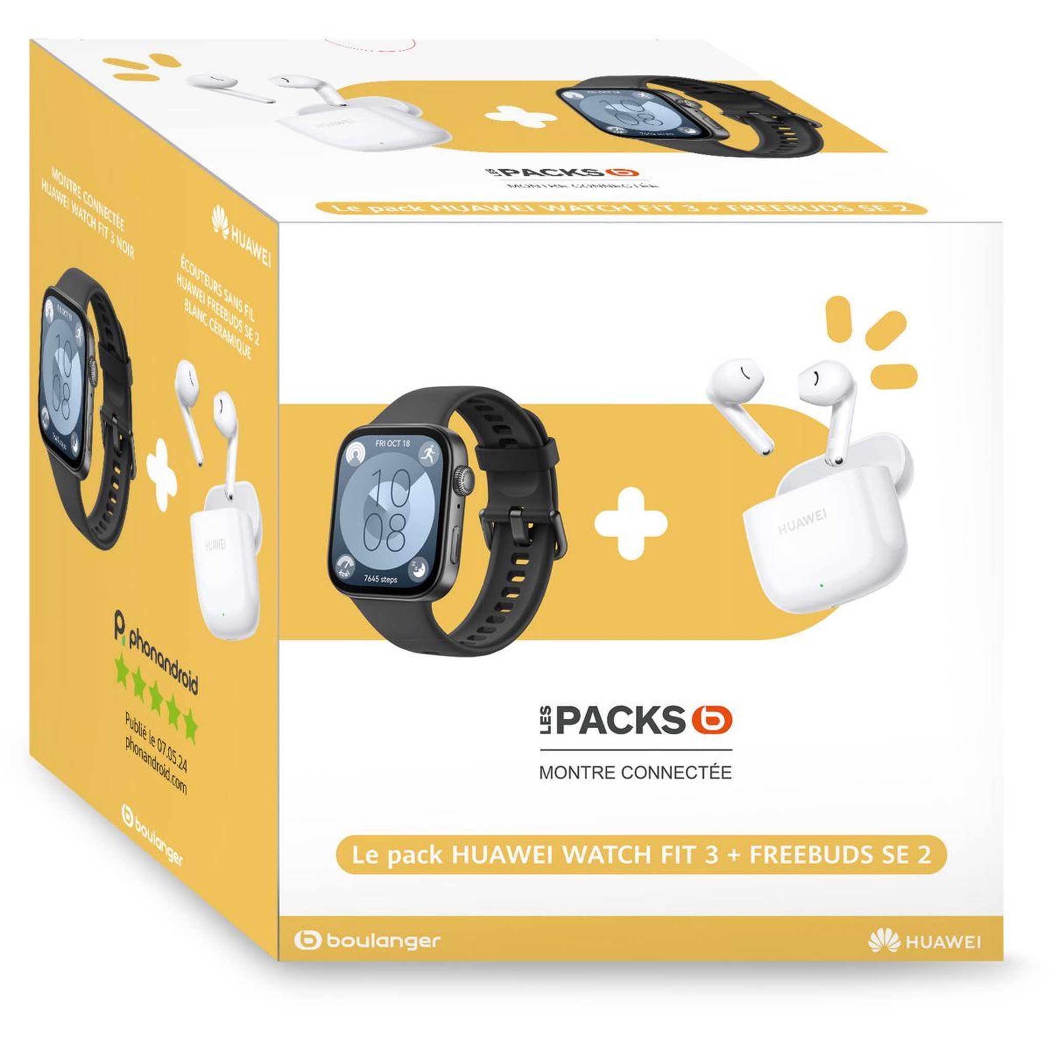 Voir la diapositive 1 : HUAWEI Montre connectée Pack Watch Fit 3 Noir + buds SE 2 Noir