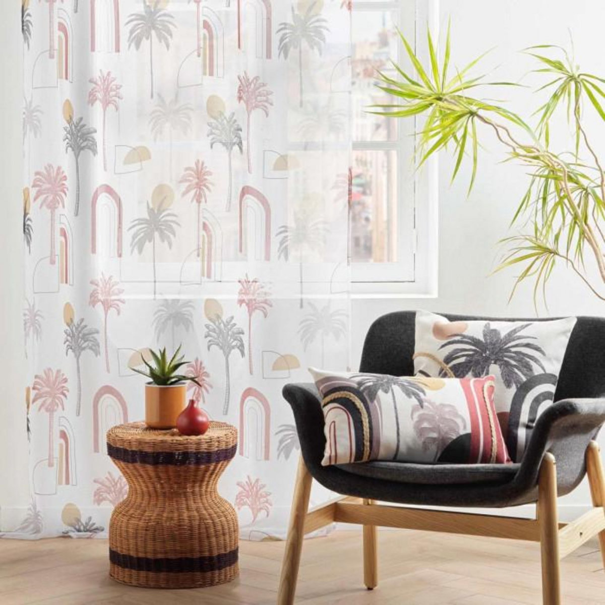 Paris Prix Rideau Voilage à Œillets  Cocotis  140x280cm Multicolore