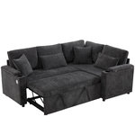 MERAX Canapé d'angle droit convertible 4 places tissu coffre de rangement. Coloris disponibles : Beige, Gris