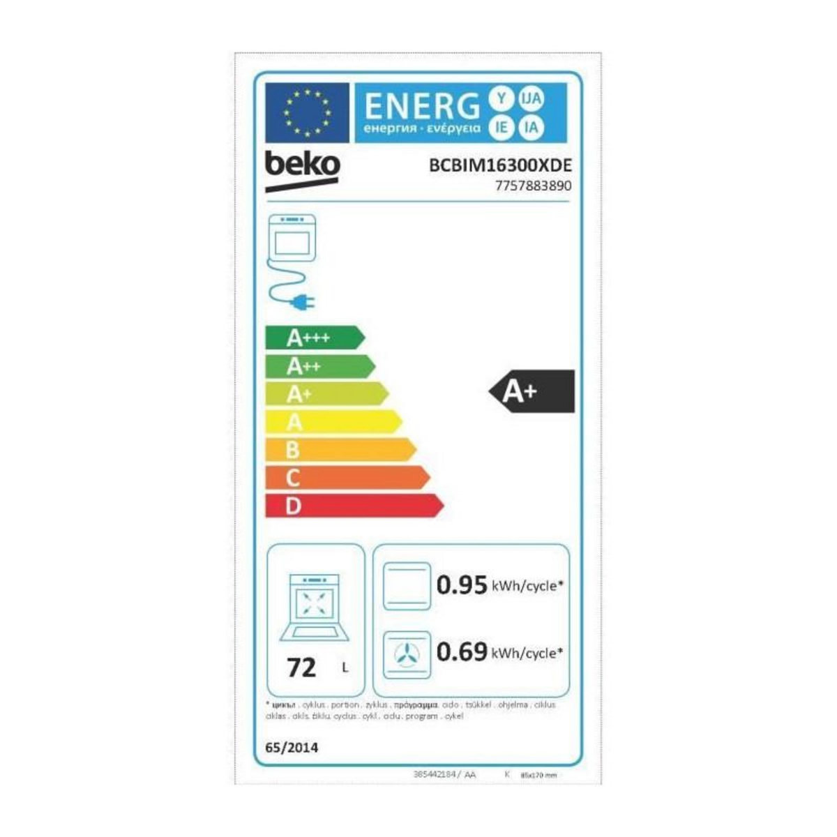 Beko Four encastrable - Chaleur pulsée 3D - BEKO - BCBIM16300XDE - Inox - 72 L - 59,4x56,7x59,5 cm