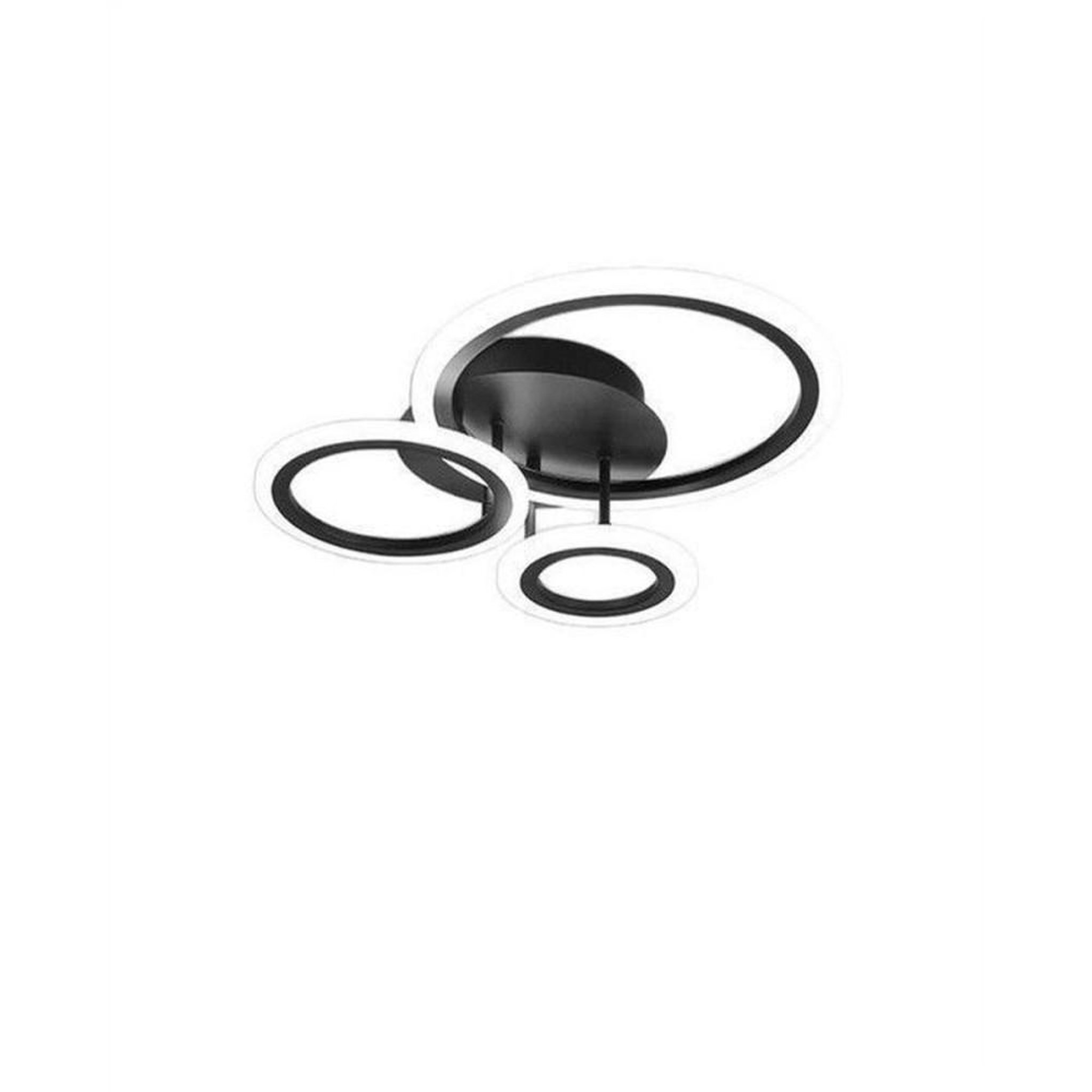 Plafonnier LED 3 anneaux circulaires dimmable 45 W 55 cm lumière CCT 2700-6500 K, métal noir mat et diffuseur acrylique