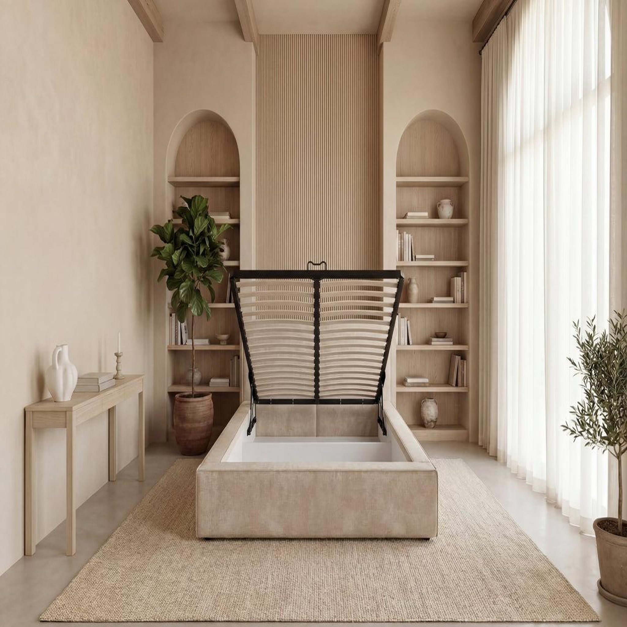 Voir la diapositive 6 : CASANOVA PARIS Celia - lit coffre tissu velours beige