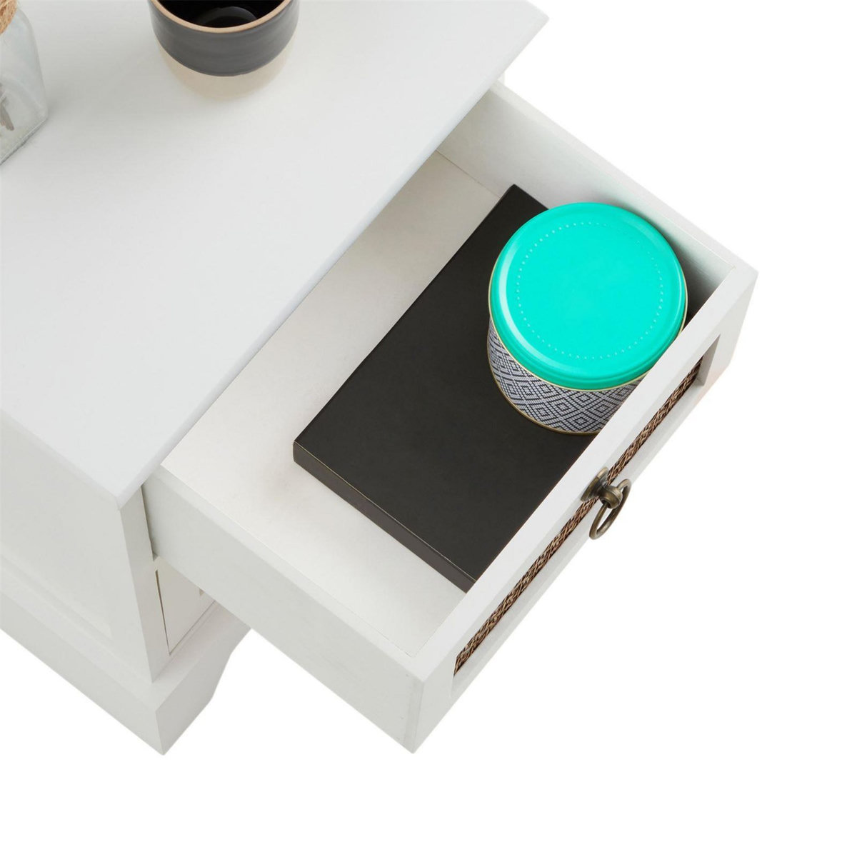 IDIMEX Table de chevet PADMA 2 tiroirs, en bois et rotin