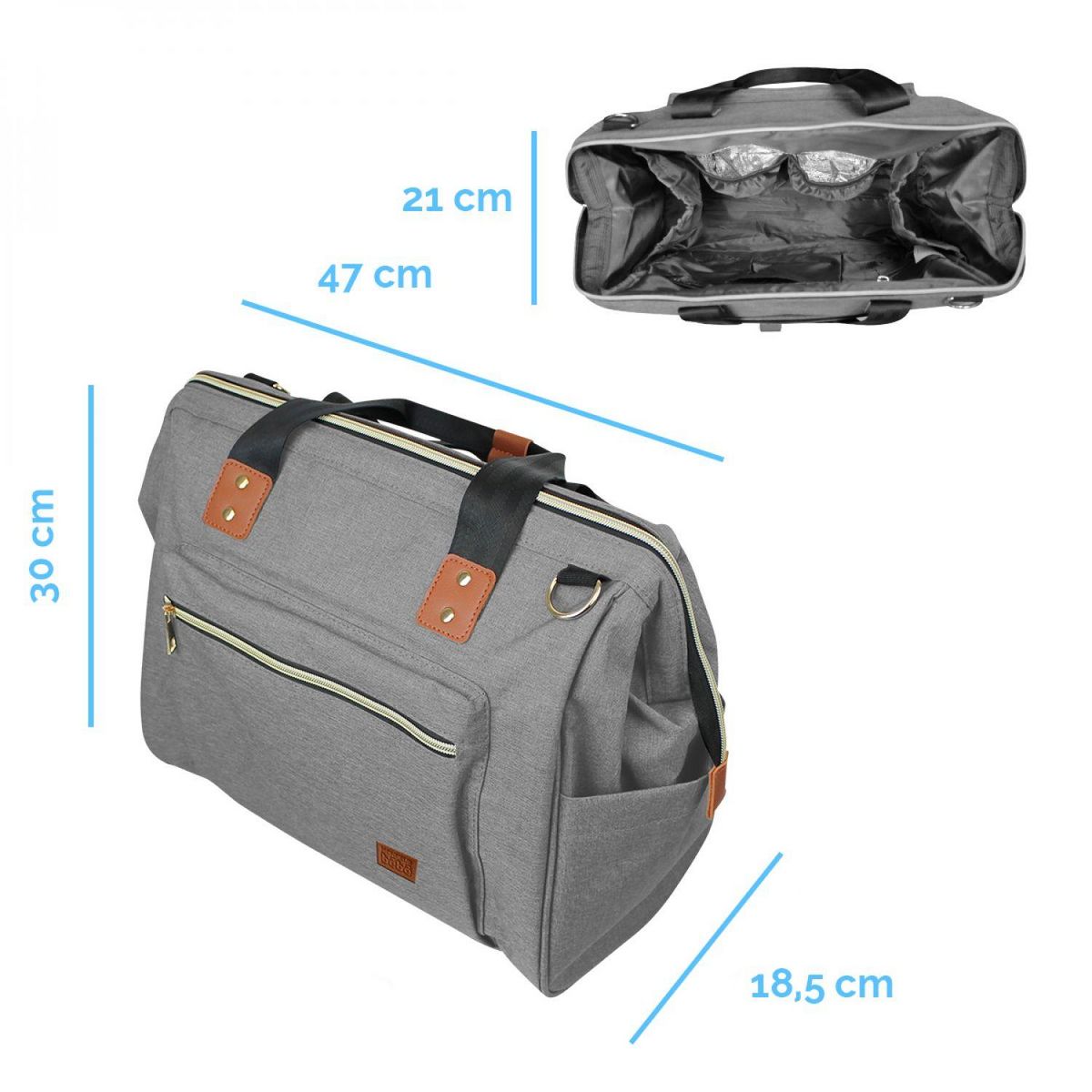 Monsieur Bébé Sac à langer multifonction pour bébé 12 poches avec trousse isotherme - 47 x 30 x 18.5 cm