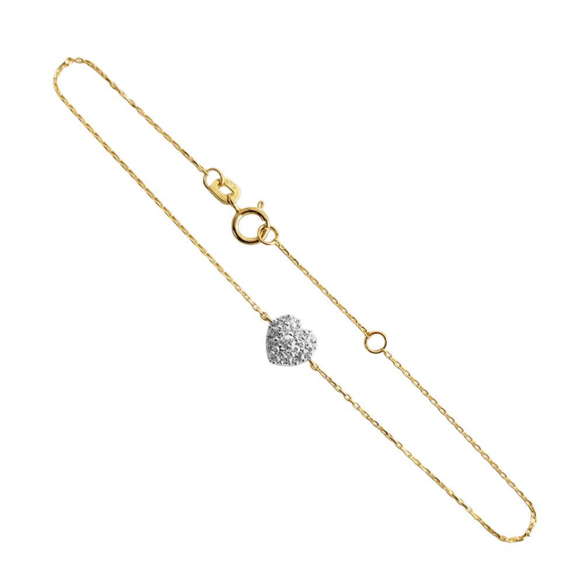 L'ATELIER D'AZUR Bracelet Or Jaune - Motif Coeur Pavé de Zirconiums - Femme