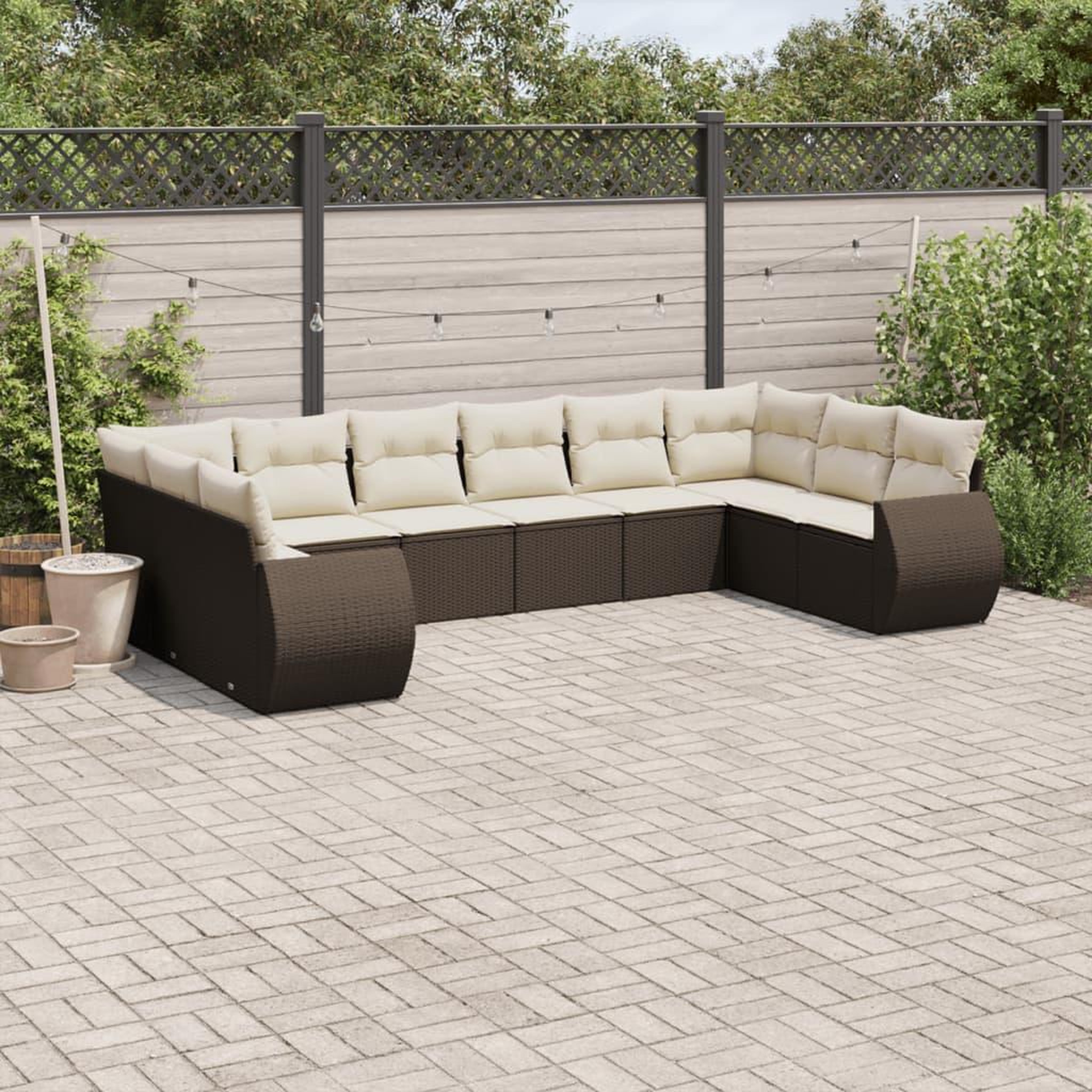 VIDAXL Salon de jardin 10 pcs avec coussins marron resine tressee