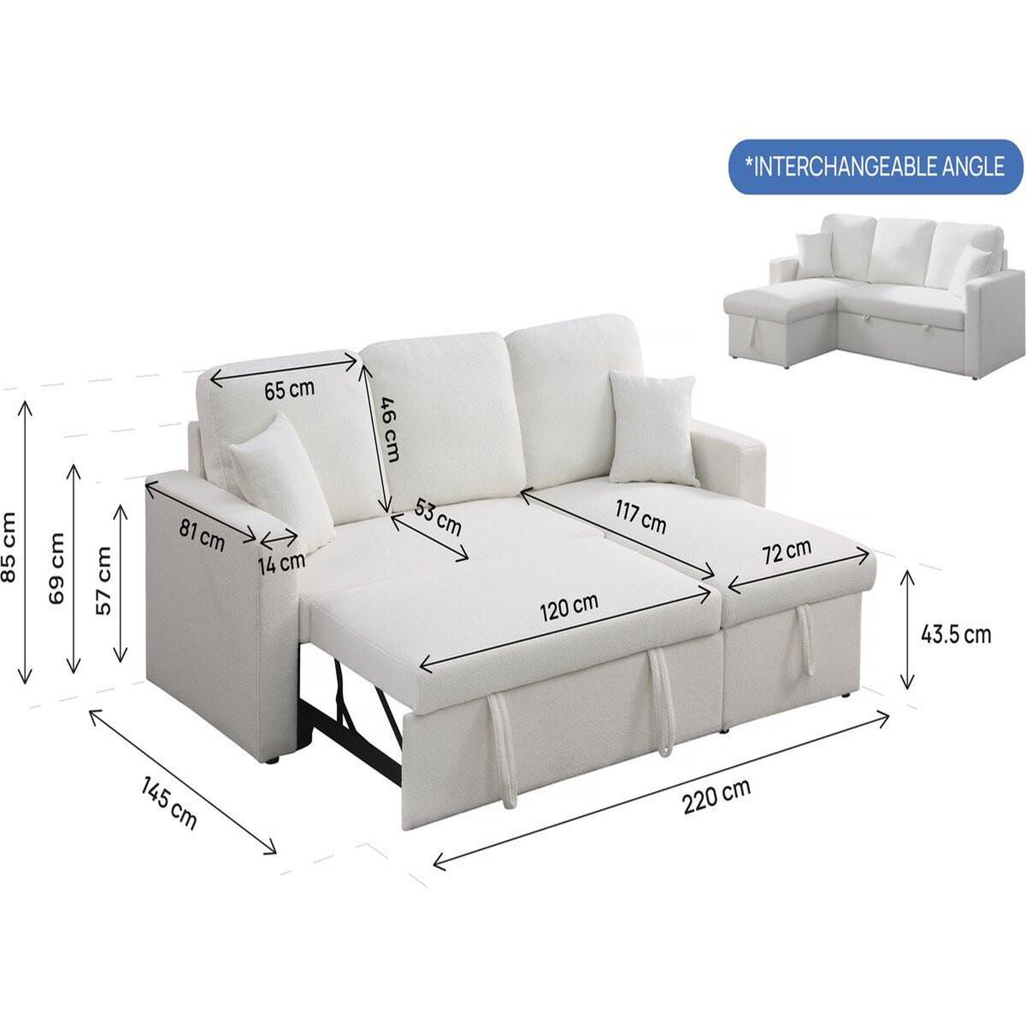 Voir la diapositive 3 : Habitat et Jardin Canapé d'angle convertible/reversible avec coffre  Alain  - 3 places - Bouclettes -  Blanc