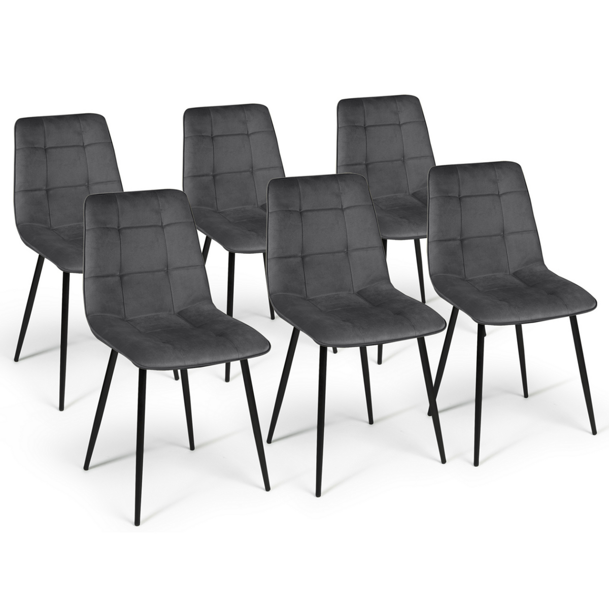 ID MARKET Lot de 6 chaises MILA en velours gris foncé pour salle à manger