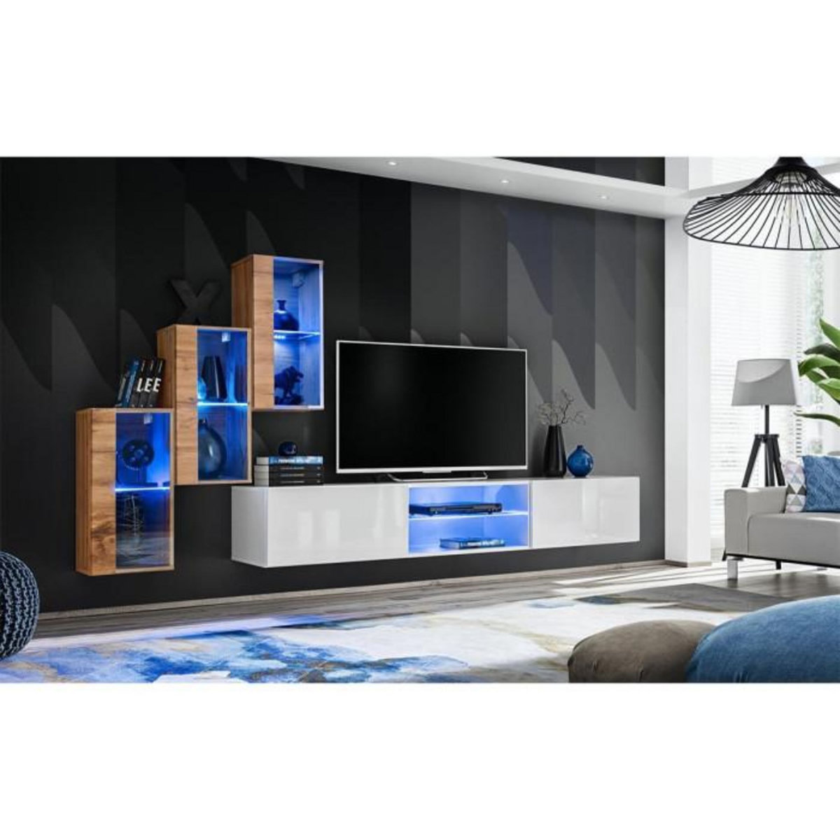 Paris Prix Ensemble Meuble TV  Switch XXII  210cm Naturel & Blanc