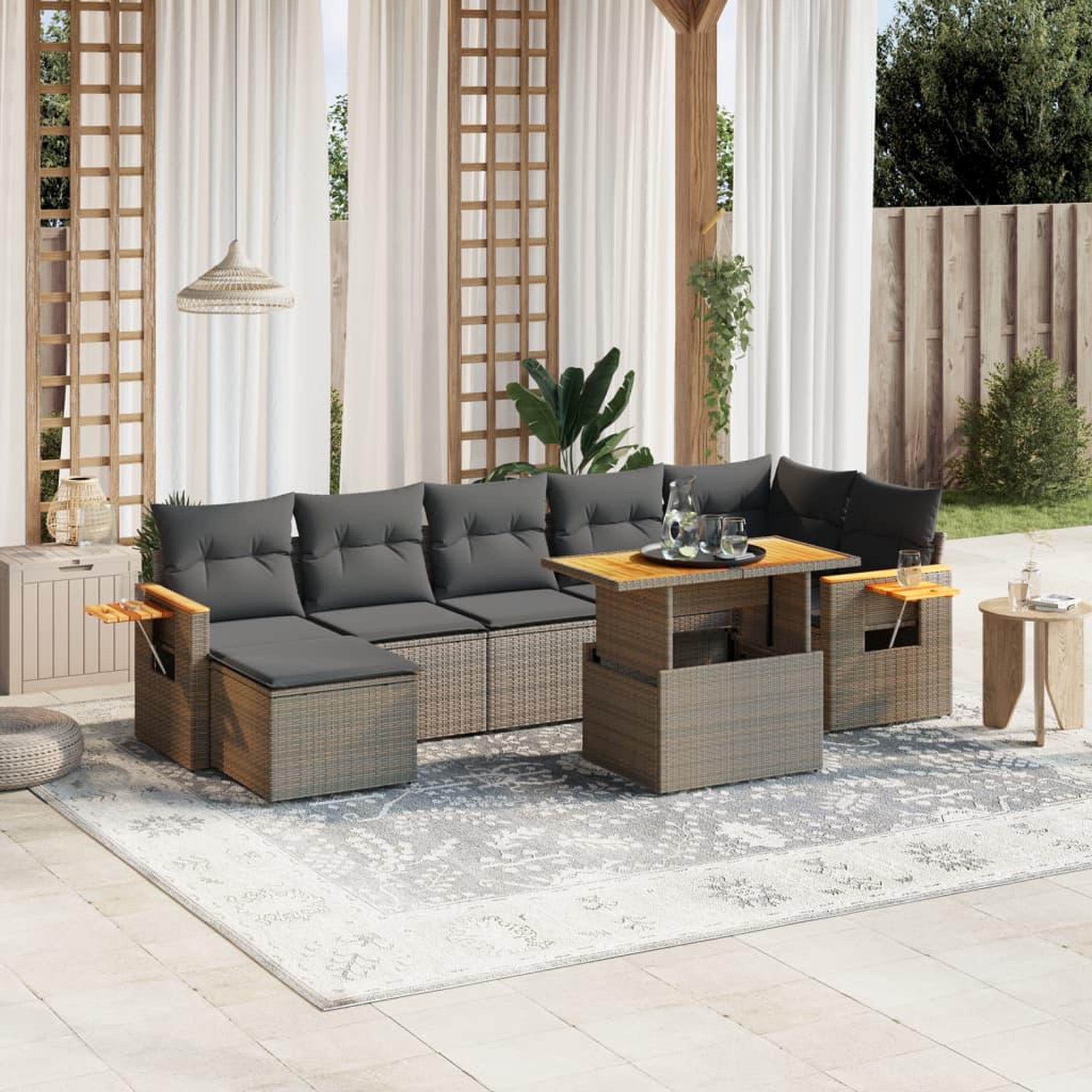 VIDAXL Salon de jardin 8 pcs avec coussins gris resine tressee