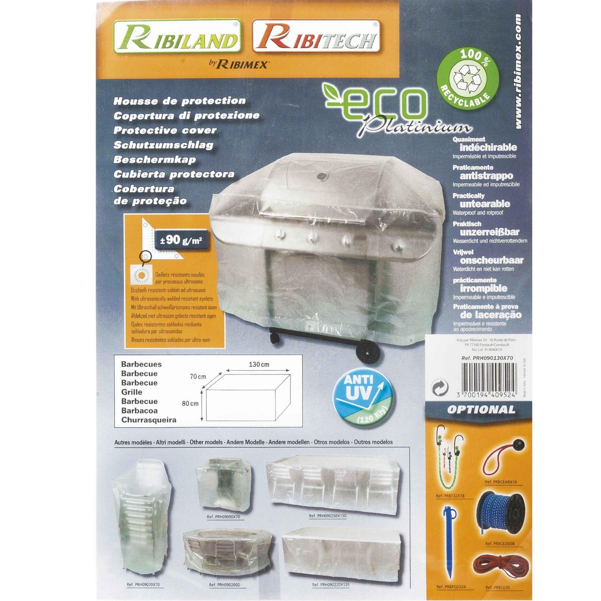 Ribiland Housse transparente barbecue 130x70x80 cm