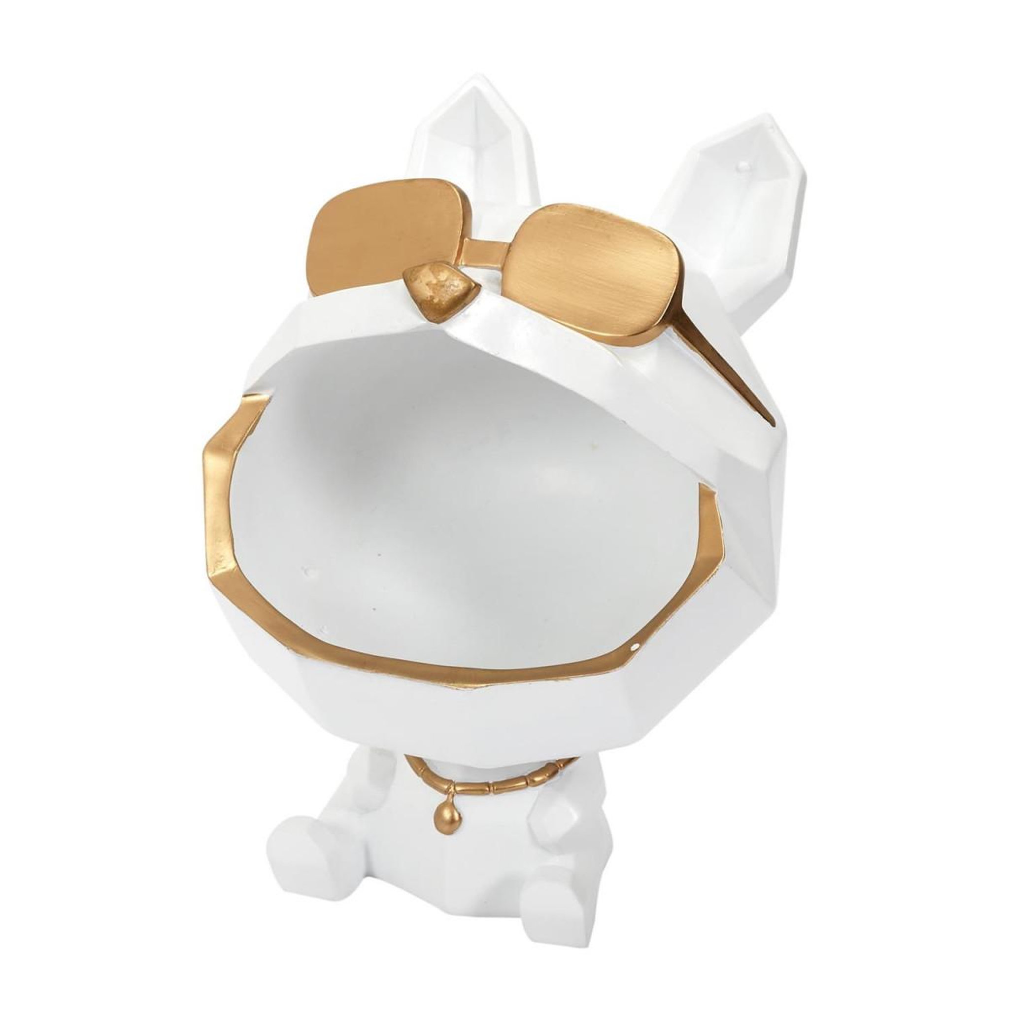 The Home Deco Factory Statuette & vide-poche  chien à lunettes  23cm blanc
