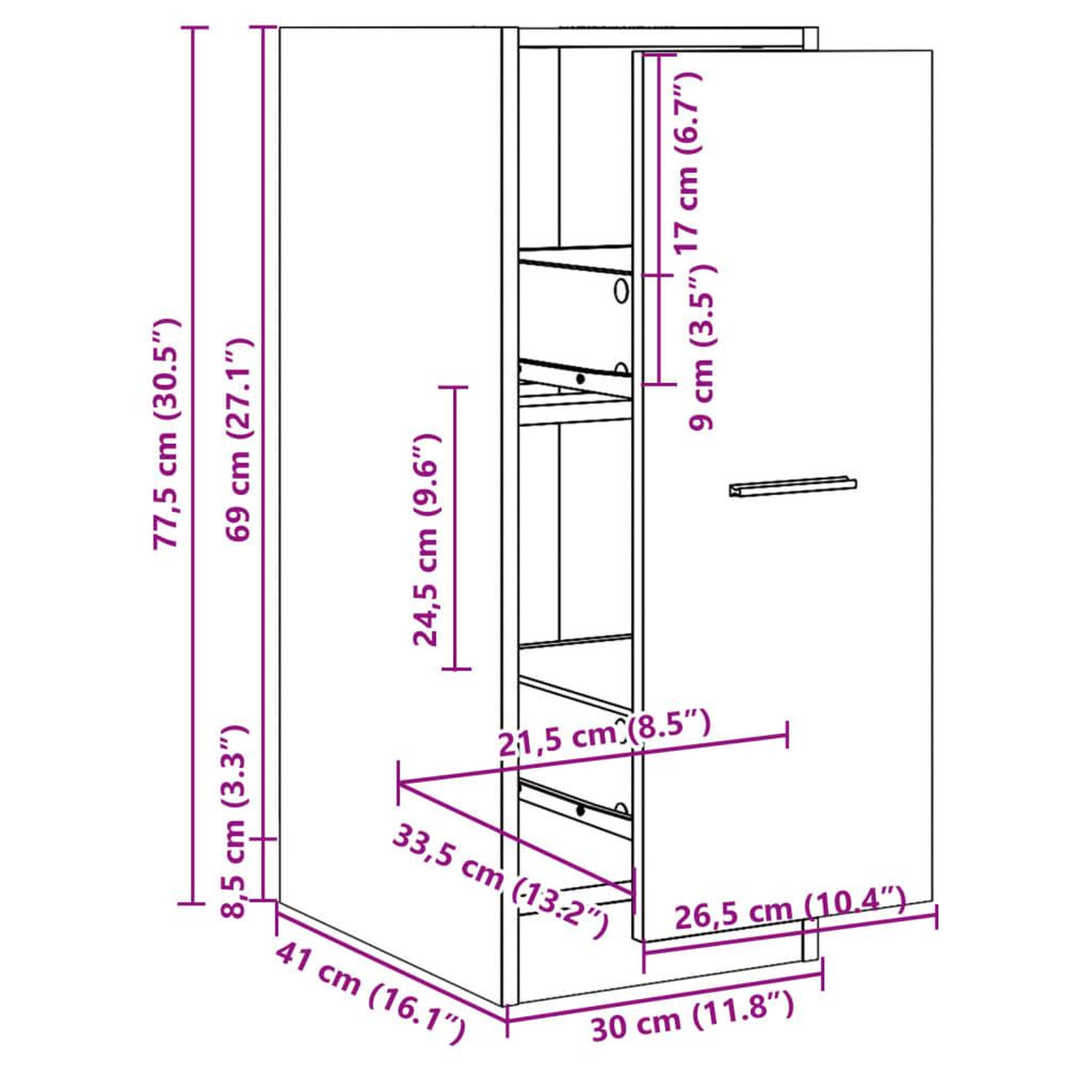 Voir la diapositive 6 : VIDAXL Armoire apothicaire sonoma gris 30x41x77,5 cm bois d'ingenierie
