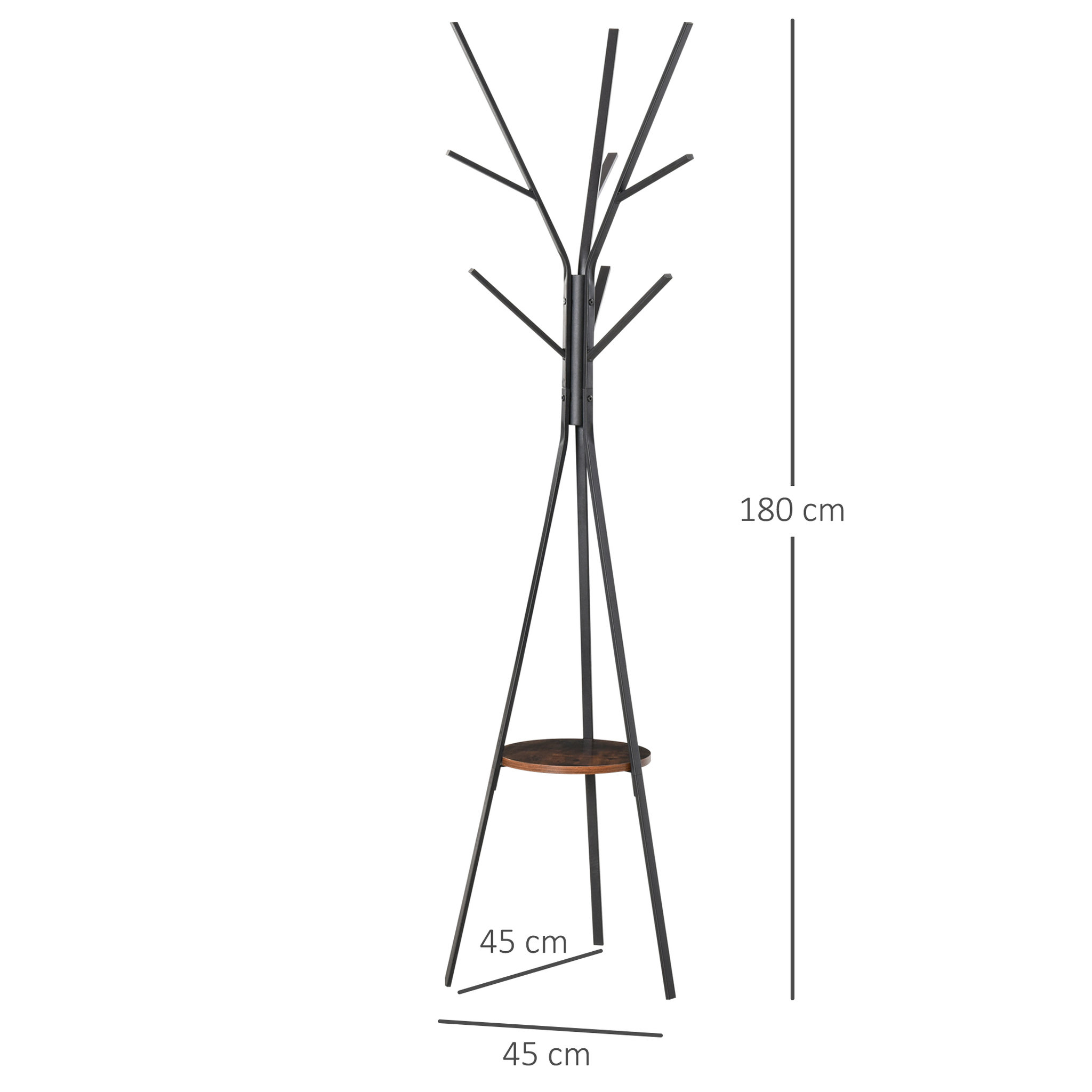 Voir la diapositive 3 : HOMCOM HOMCOM Porte-manteau trépied design contemporain branches étagère + 9 patères dim. 45L x 45l x 180H cm métal marron