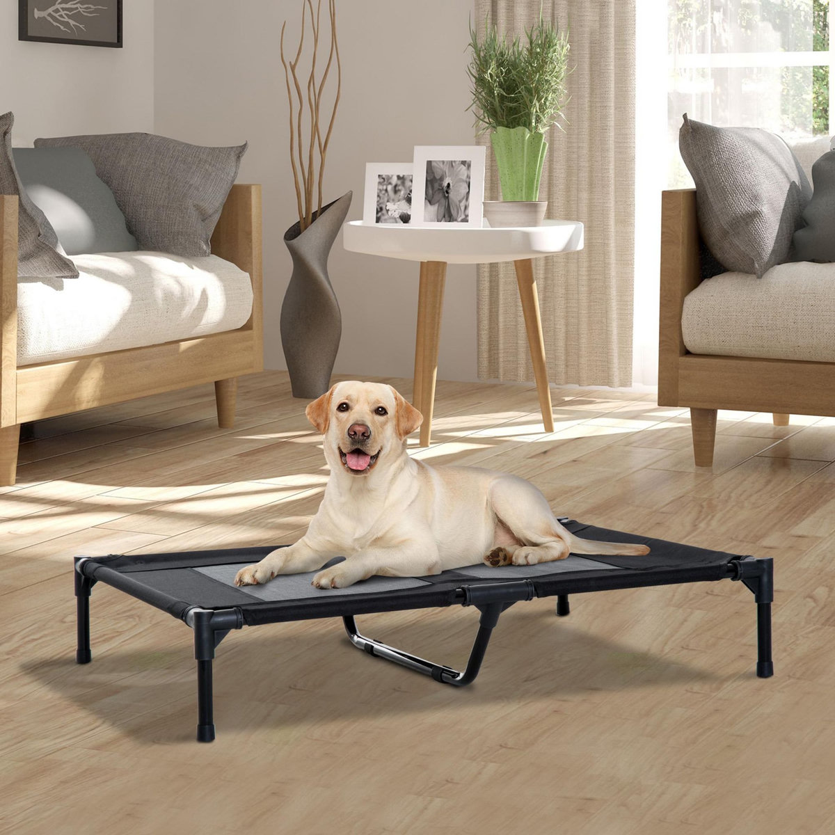 PAWHUT Lit sur pieds pour chien chat lit de camp animal lit surélevé Oxford textilène micro-perforé dim. 92L x 76l x 18H cm noir