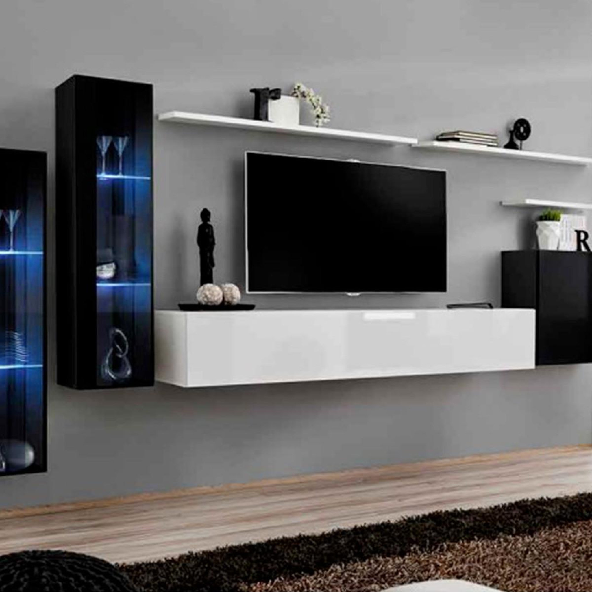 Paris Prix Meuble tv mural design  switch xi  330cm blanc & noir
