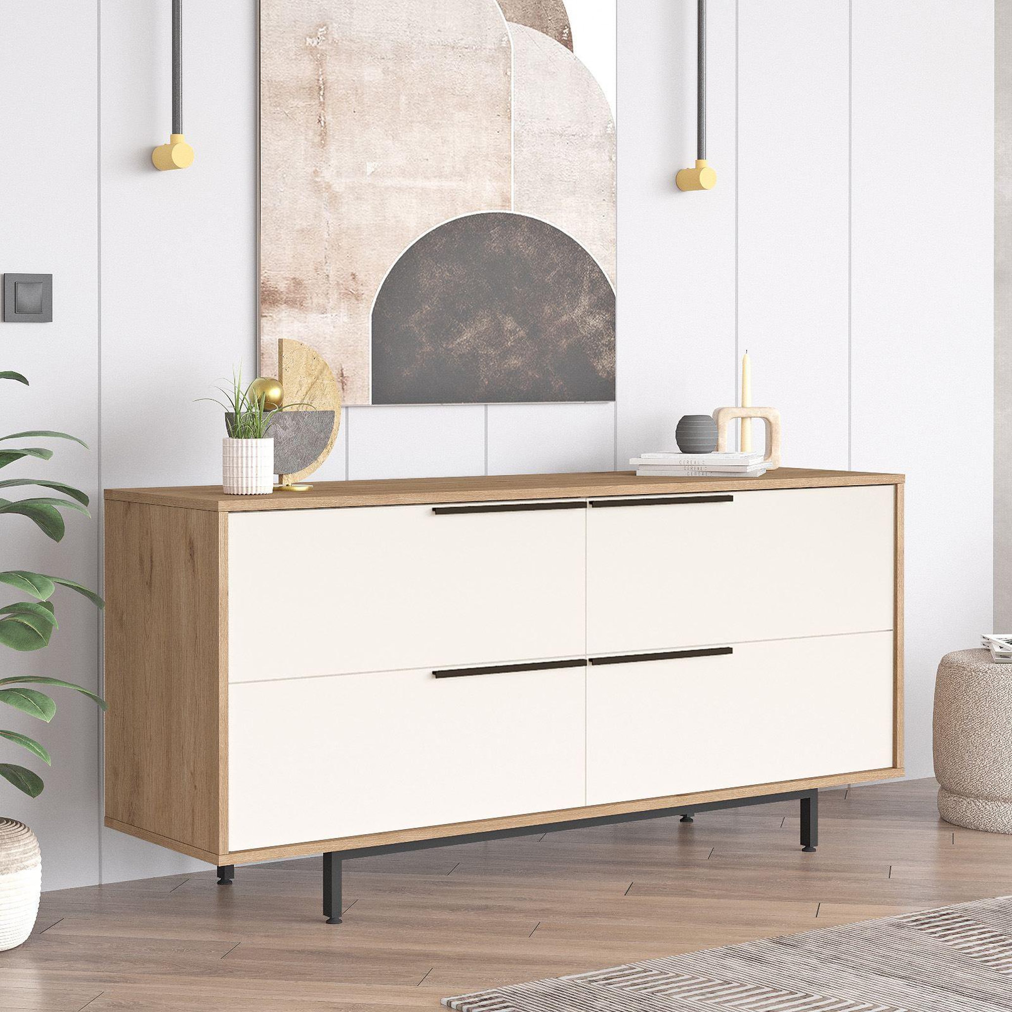 Voir la diapositive 3 : Habitat et Jardin Buffet en bois  on3-sw  - 160 x 44 x 74 cm - blanc