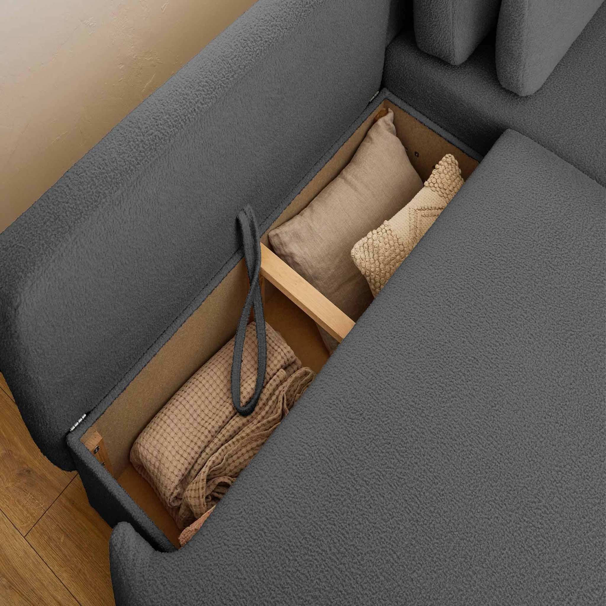 Voir la diapositive 3 : LISA DESIGN Mahina - canapé d'angle droit - 4 places - convertible avec coffre - en tissu bouclette
