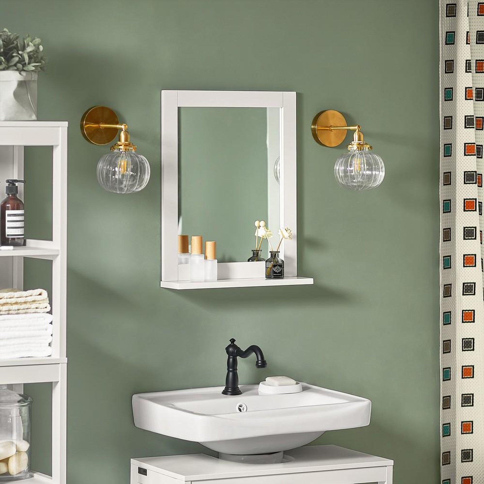 Voir la diapositive 2 : SOBUY Miroir Mural avec Étagère Blanc 40x10x50cm FRG129-W