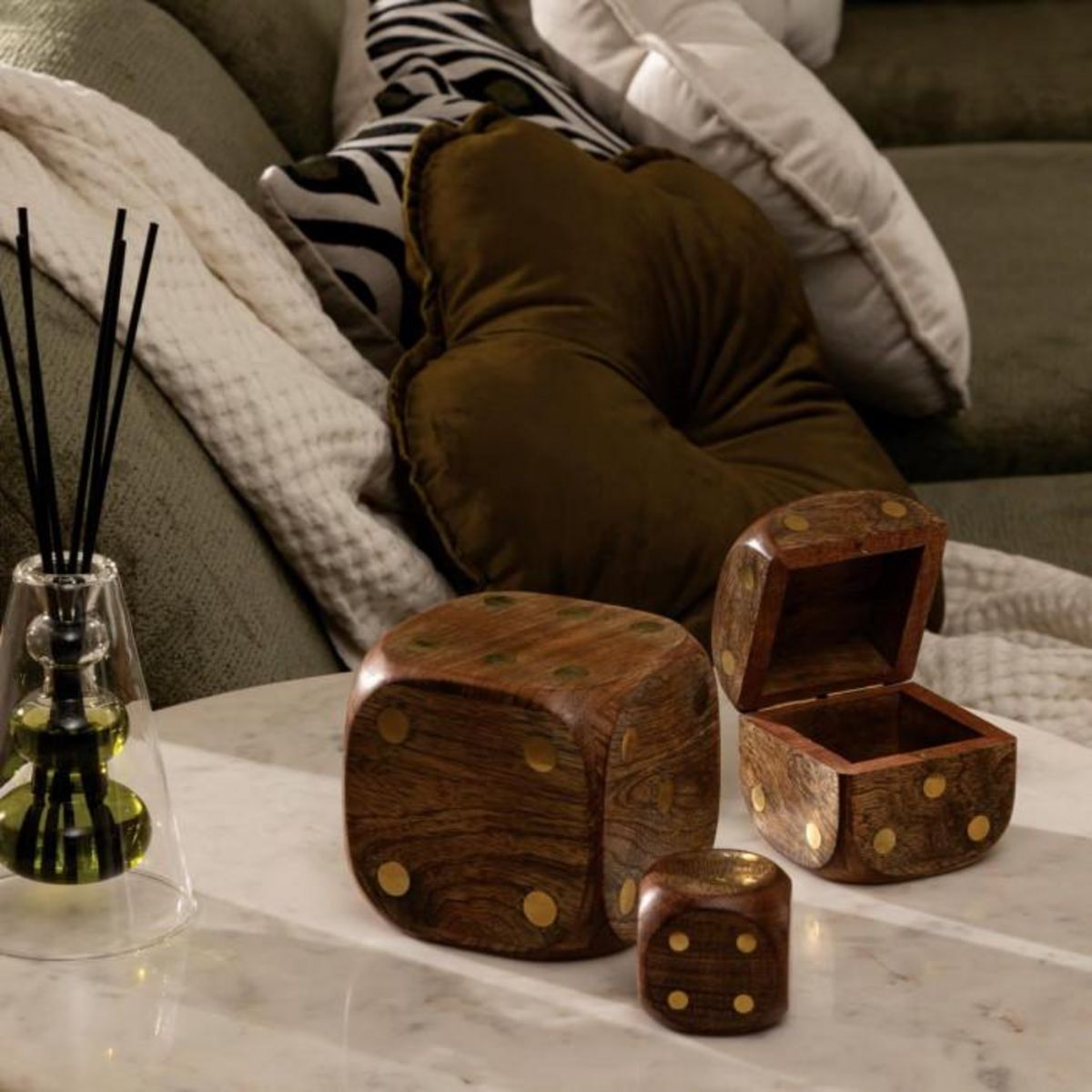 ATMOSPHERA Lot de 3 Dés Déco en Bois  Roger  10cm Marron