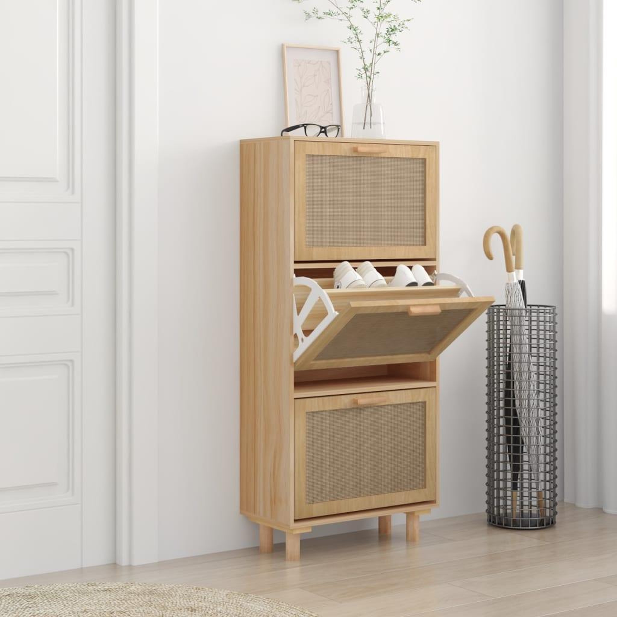 Voir la diapositive 1 : VIDAXL Armoire a chaussures Marron 52x25x115cm Bois d'ingenierie/rotin