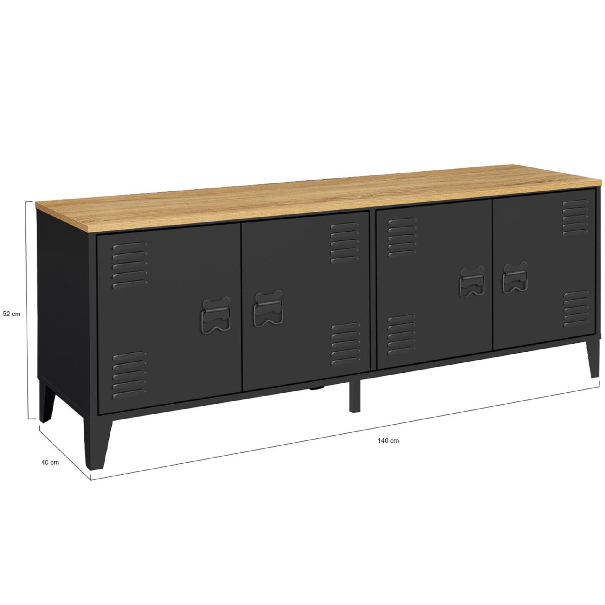 Voir la diapositive 5 : ID MARKET Buffet bas 140 cm ester 4 portes métal noir et plateau bois design industriel