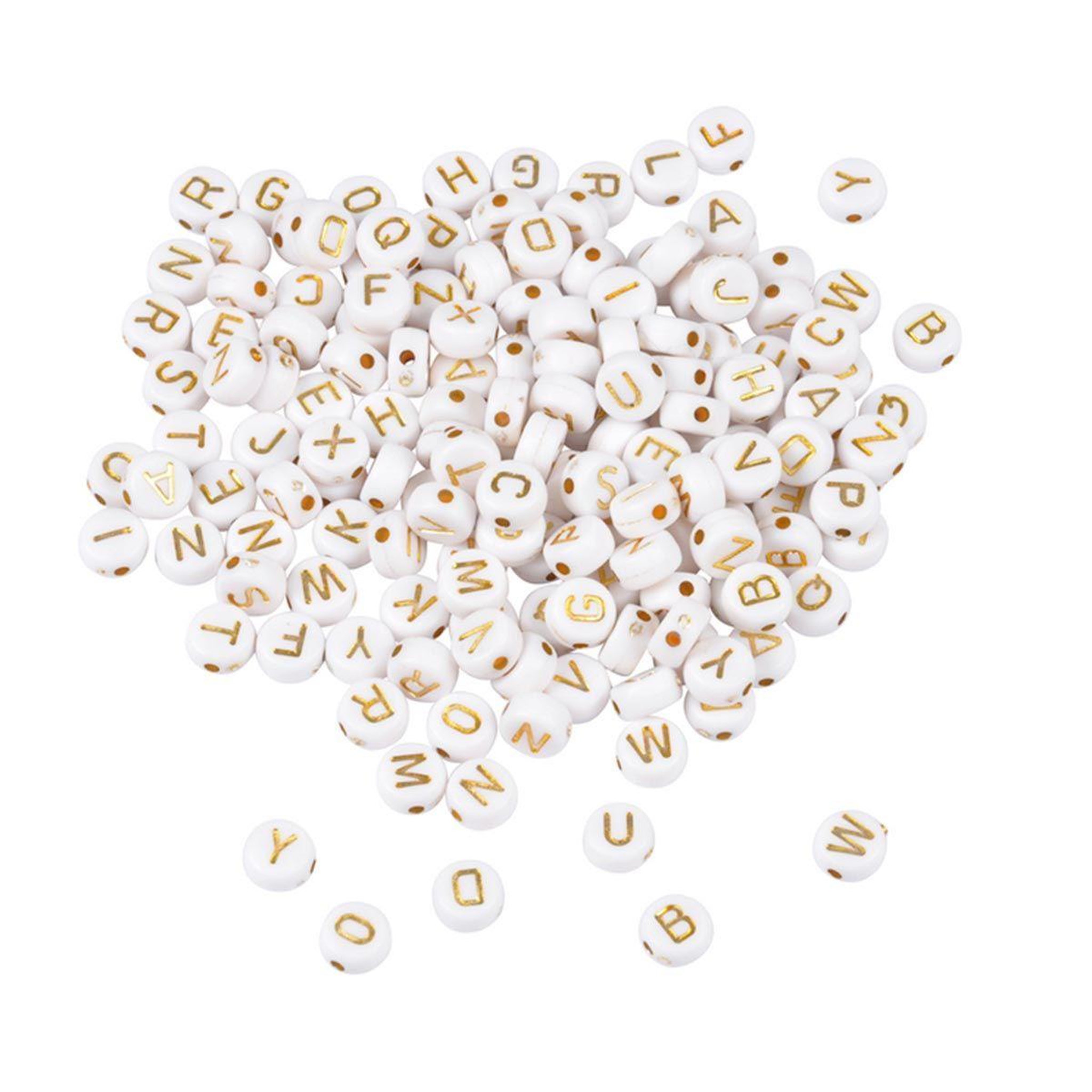 Voir la diapositive 1 : HOMEA Lot de 187 Perles Rondes  Alphabet  0,6cm Blanc & Or