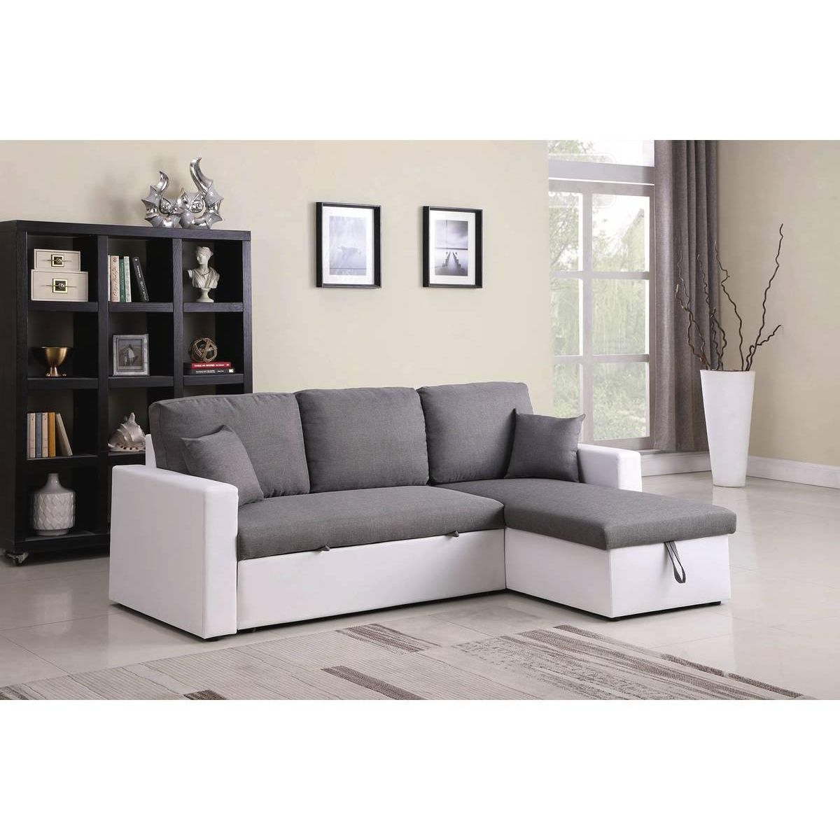 Habitat et Jardin Canapé d'angle convertible/ réversible avec coffre  Alain  - 221 x 145 x 85 cm - 3 places - Gris / Blanc