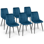 ID MARKET Lot de 6 chaises MILA en velours bleu pour salle à manger