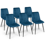 Voir la diapositive 1 : ID MARKET Lot de 6 chaises MILA en velours bleu pour salle à manger