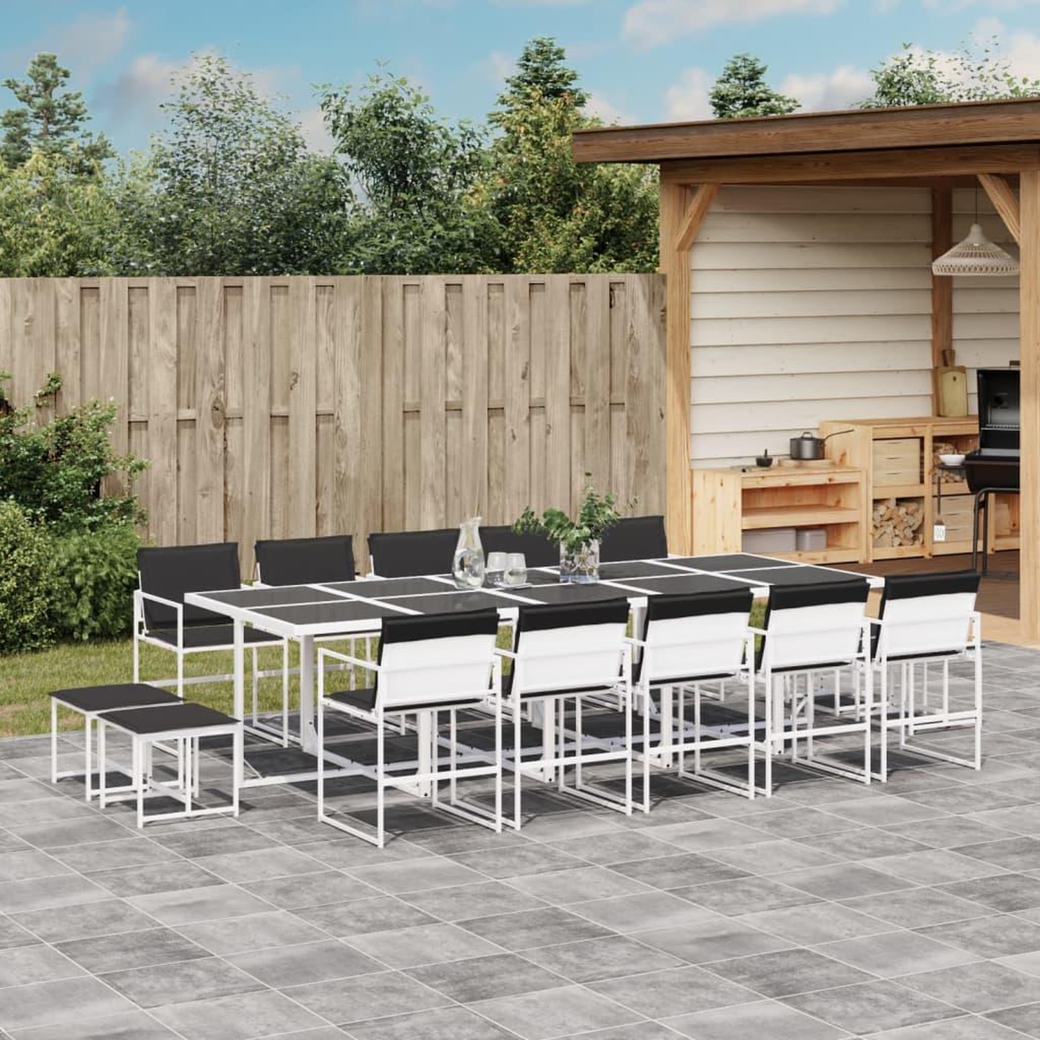 VIDAXL Ensemble a manger de jardin avec coussins 15pcs blanc textilene