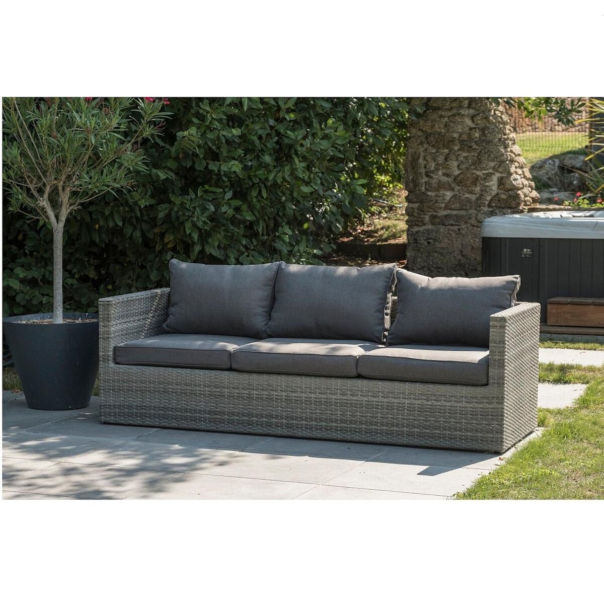 DCB GARDEN Salon bas de jardin - 5 places - résine tressée - gris - BONHEUR