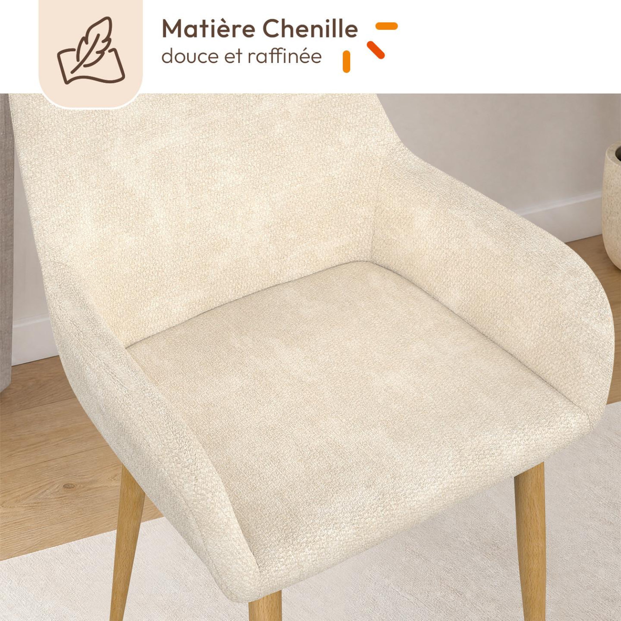 Voir la diapositive 5 : ID MARKET Lot de 4 chaises rory en tissu chenille beige pour salle à manger