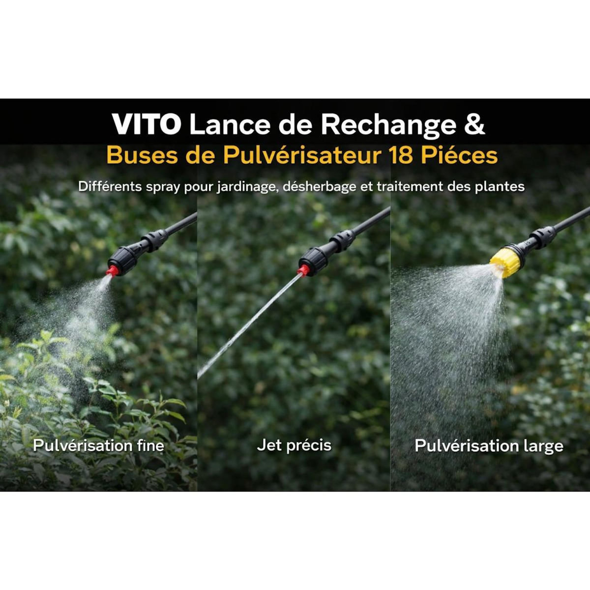 VITO Garden Kit 18 pièces Lance + Buses de Pulvérisateur Spécial Produits Corrosifs Accessoires Pulvérisateur Batterie 16L VITO