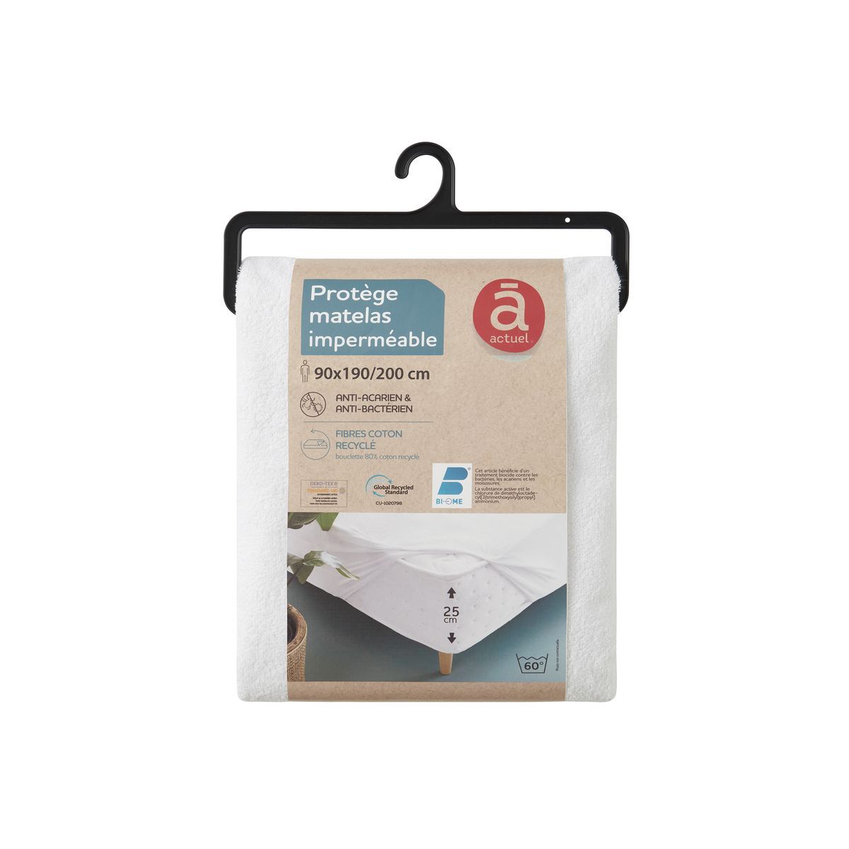 ACTUEL Protège matelas en éponge imperméable 170 gr/m² anti acariens anti bactériens 