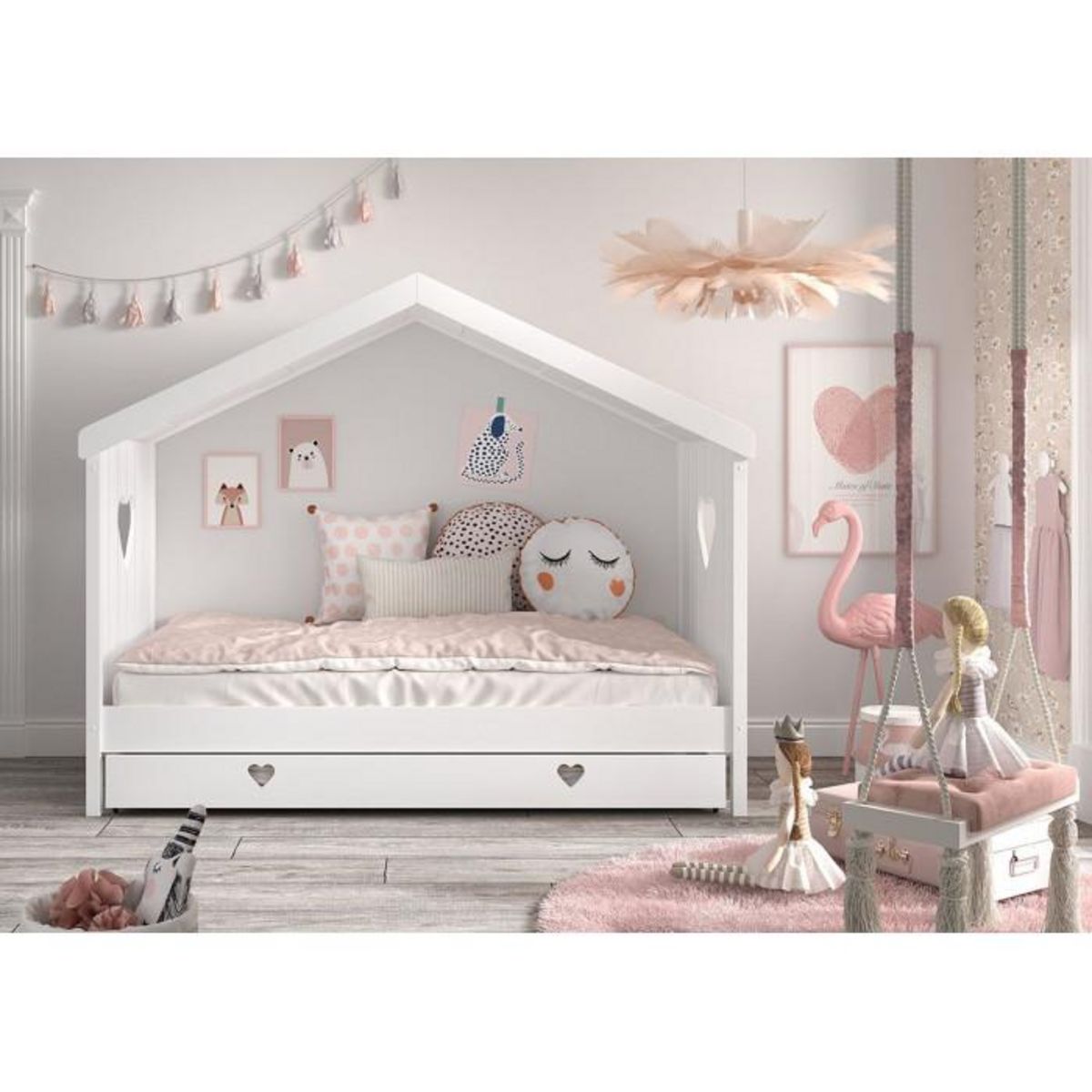 Paris Prix Lit Gigogne Cabane Enfant Ouvert  Amori  90x200cm Blanc