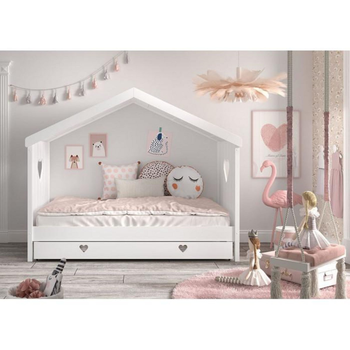 Paris Prix Lit Gigogne Cabane Enfant Ouvert  Amori  90x200cm Blanc