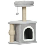 PAWHUT Arbre à chat H.66 cm poteaux à griffer jute lit maison chat plateforme balle de jeu gris