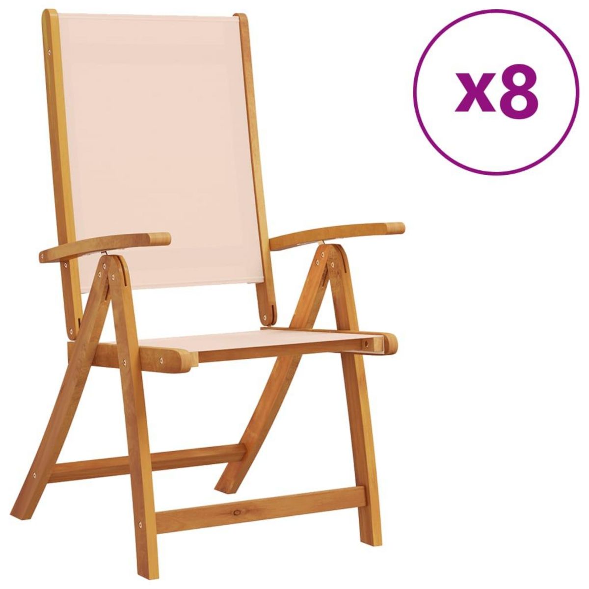 VIDAXL Chaises pliables de jardin lot de 8 bois d'acacia et textilene