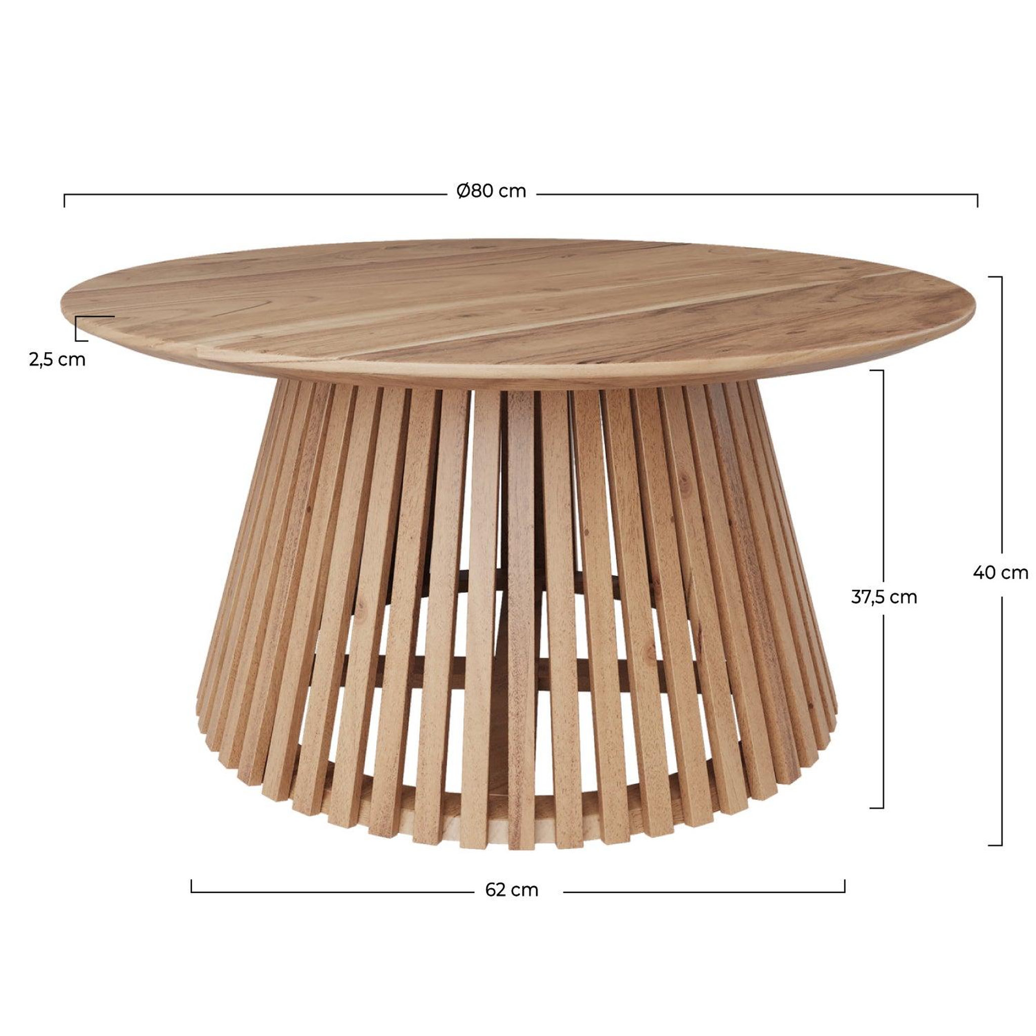 Voir la diapositive 4 : MAISON PAVANE Table basse ronde en bois clair d'acacia d80 cm-képès
