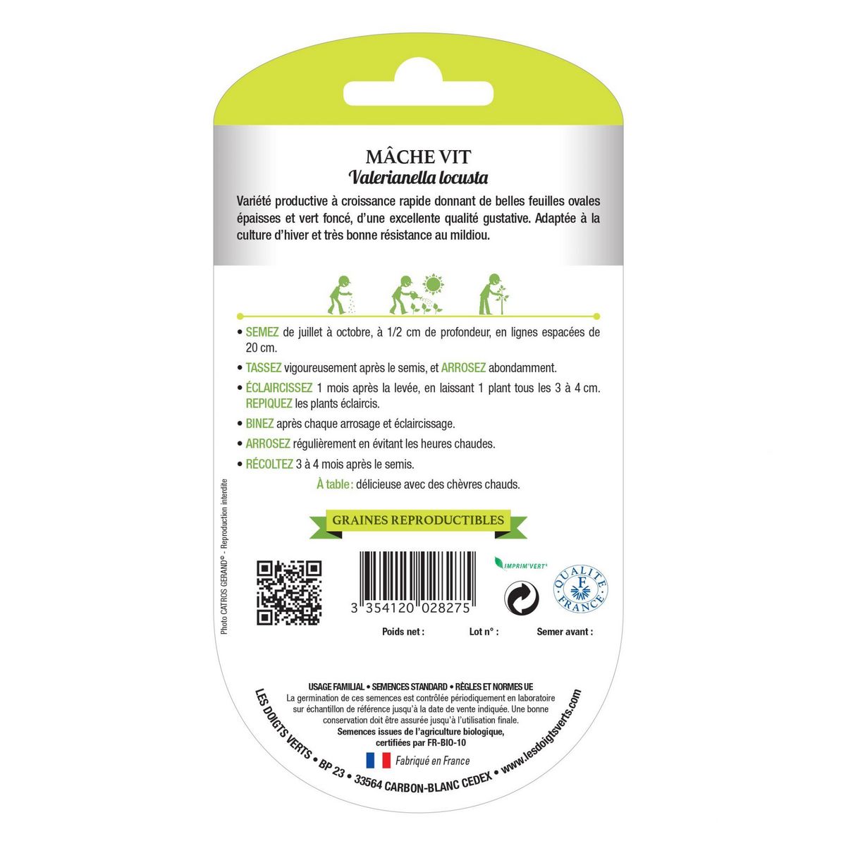 LES DOIGTS VERTS Graines de mâche vit BIO Les Doigts Verts