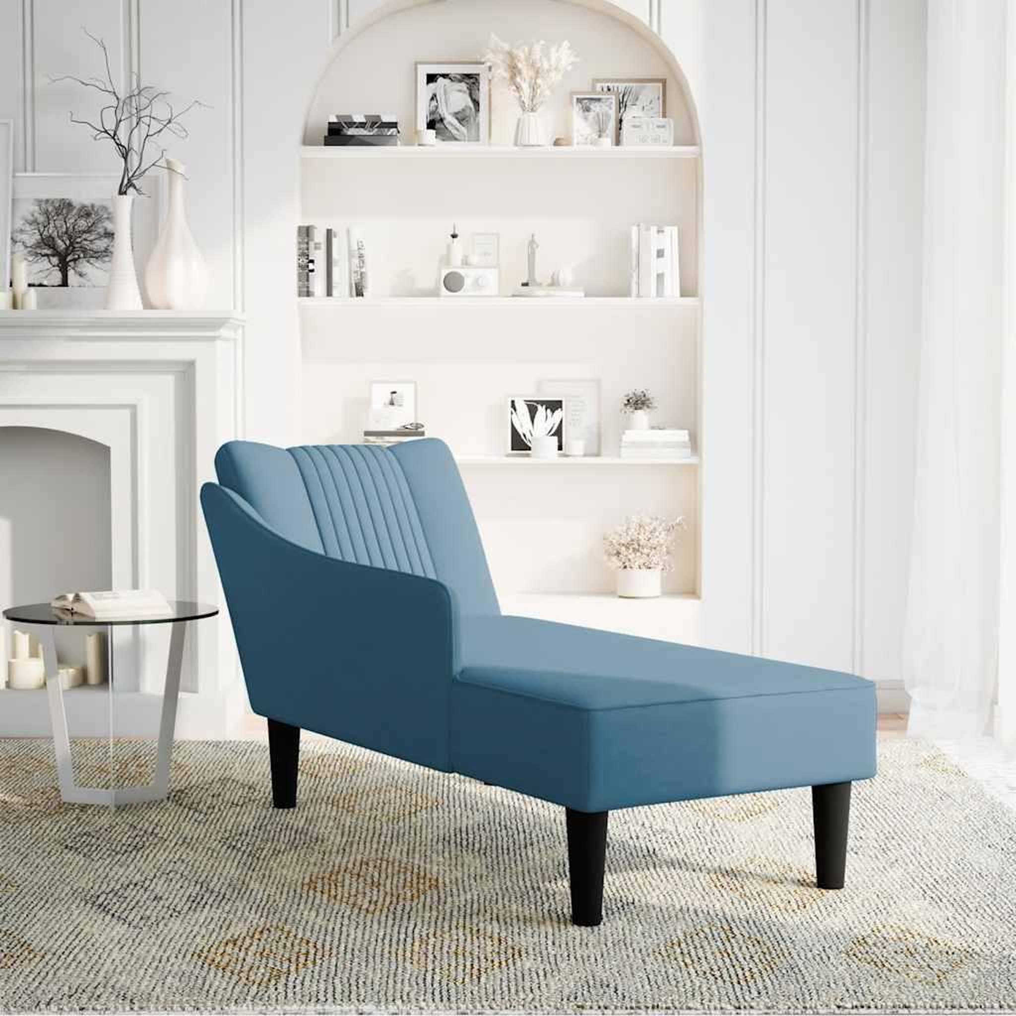 Voir la diapositive 2 : VIDAXL Fauteuil long avec accoudoir droit bleu velours